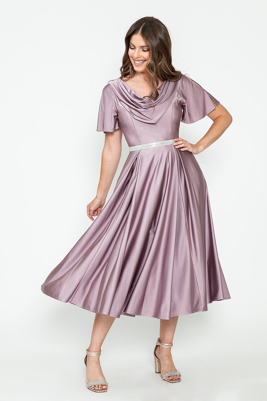 Short Sleeve Cowl Tea Length Dress by Lenovia 5296 - product image 7