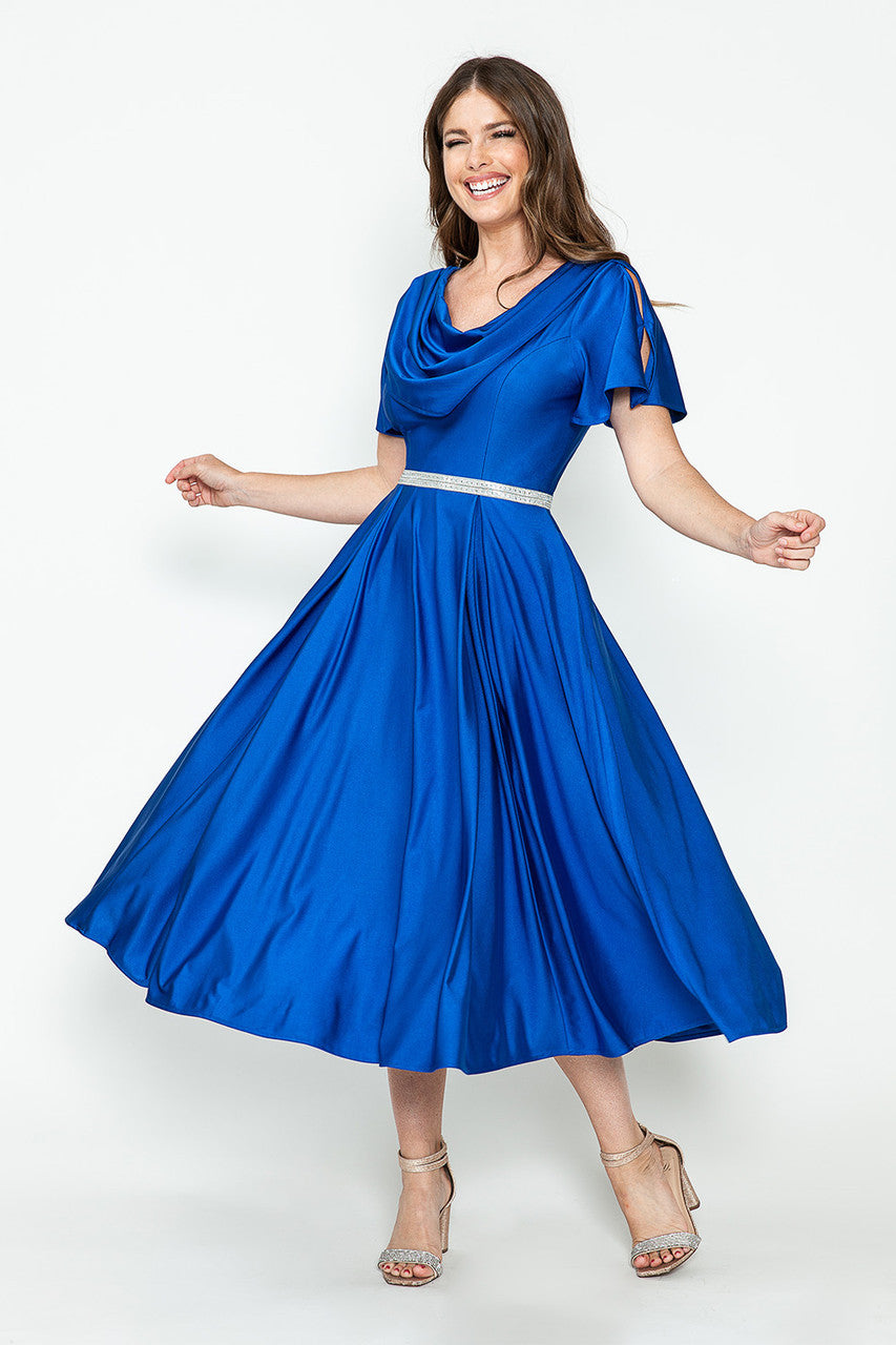Short Sleeve Cowl Tea Length Dress by Lenovia 5296 - product image 5