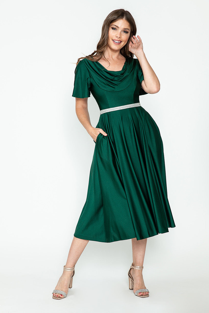 Short Sleeve Cowl Tea Length Dress by Lenovia 5296 - product image 3