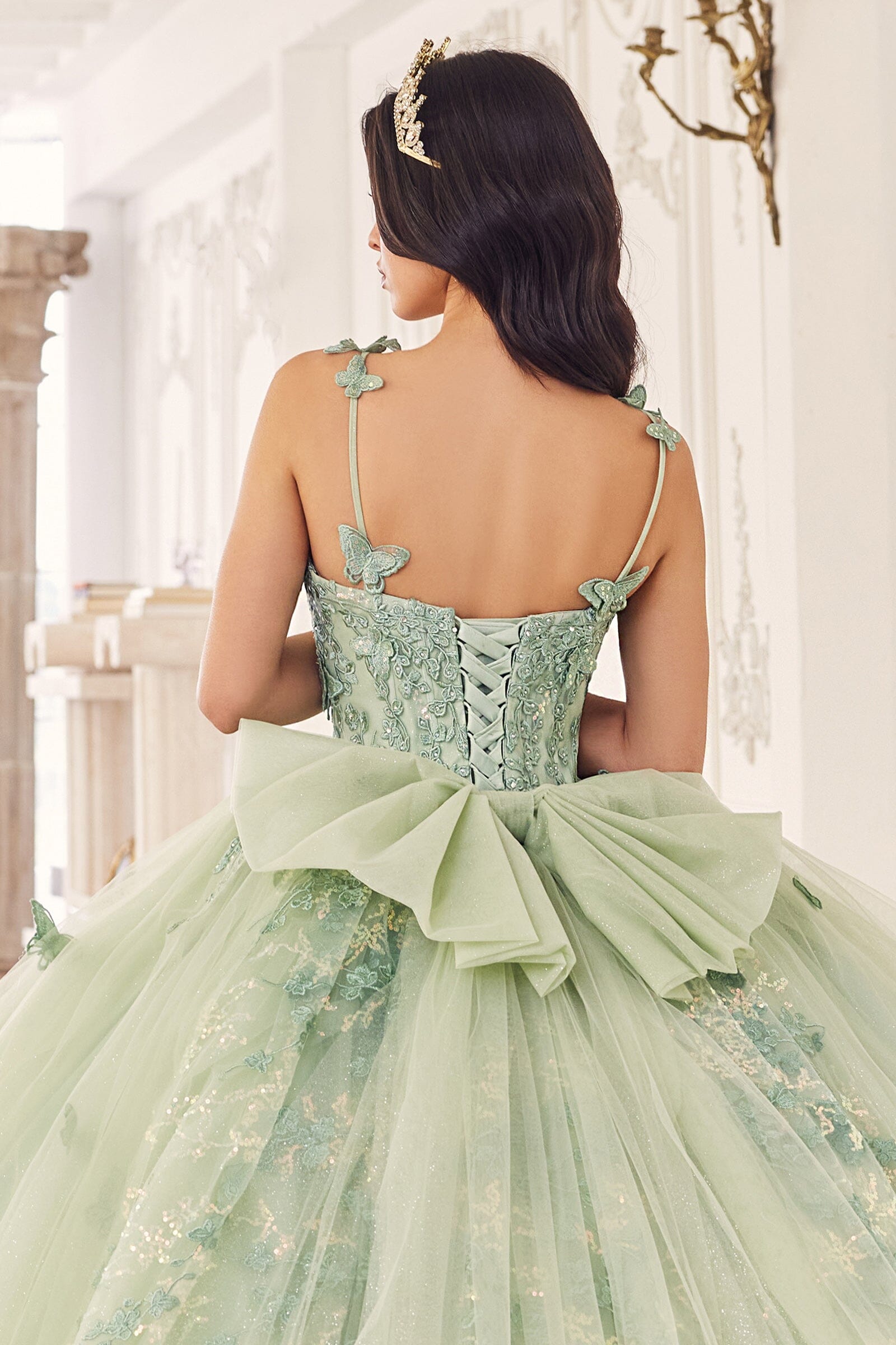 3D Butterfly Applique Sleeveless Ball Gown by Ladivine 15718 - product image 3