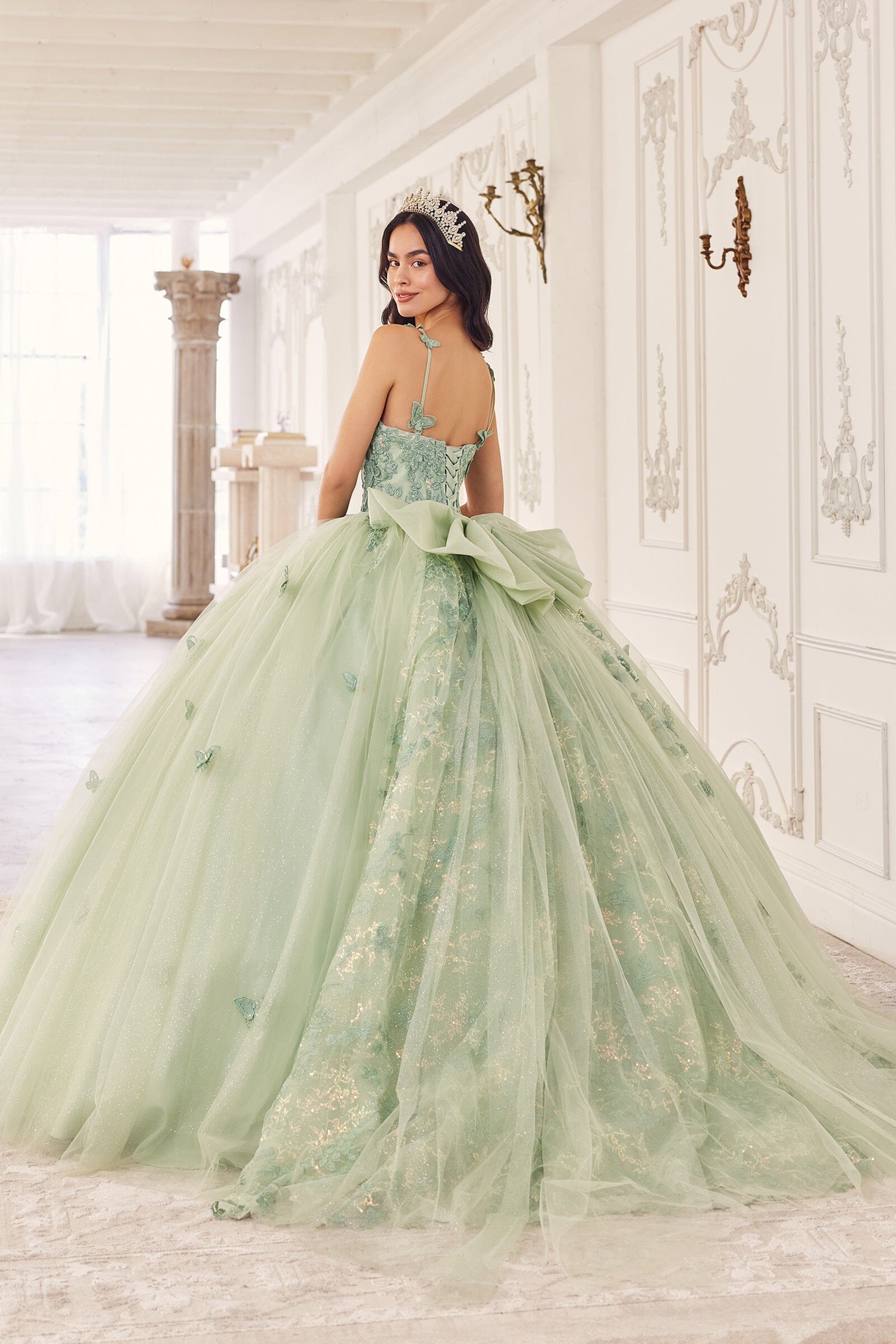3D Butterfly Applique Sleeveless Ball Gown by Ladivine 15718 - product image 2