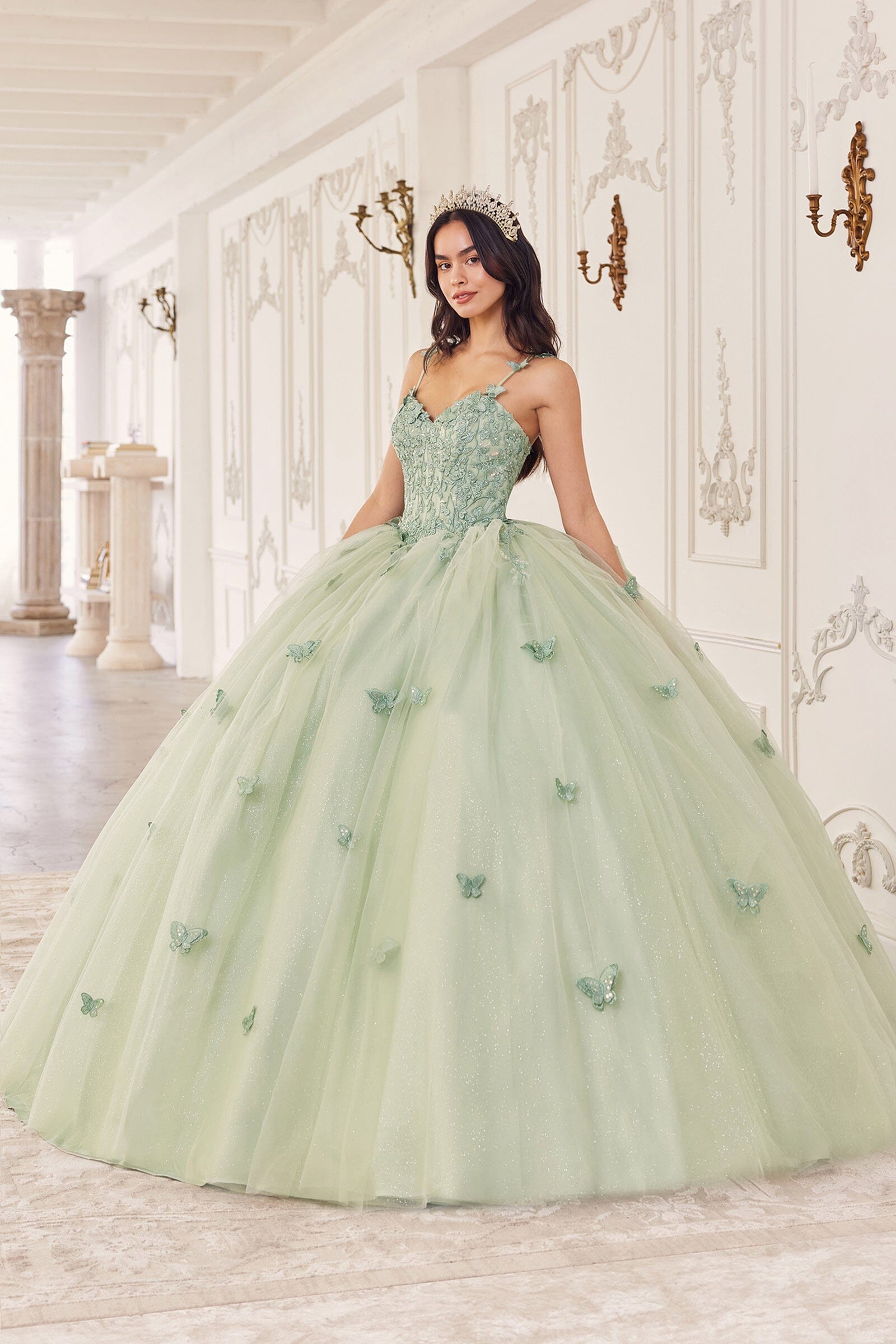 3D Butterfly Applique Sleeveless Ball Gown by Ladivine 15718 - product image 1