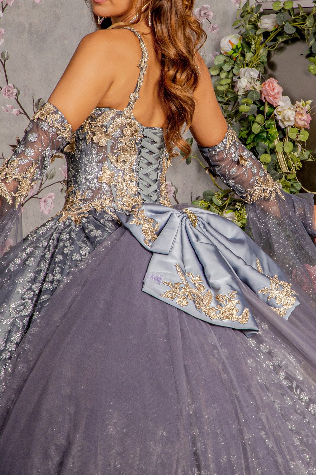 3D Butterfly Bell Sleeve Ball Gown by GLS Gloria GL3318 - product image 4