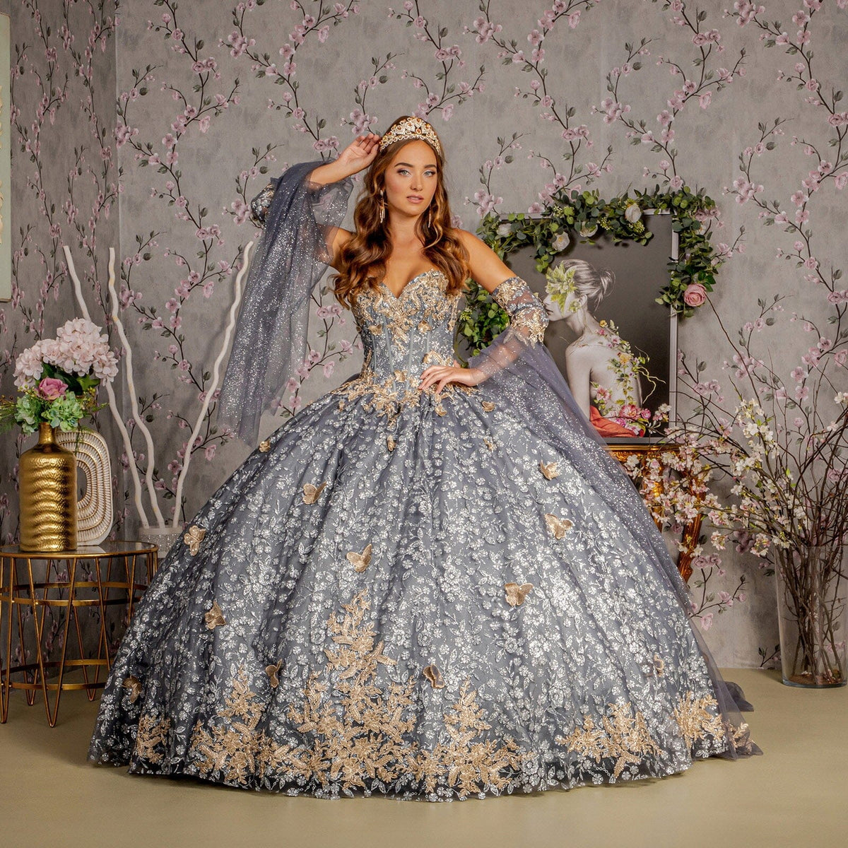 3D Butterfly Bell Sleeve Ball Gown by GLS Gloria GL3318 - product image 5