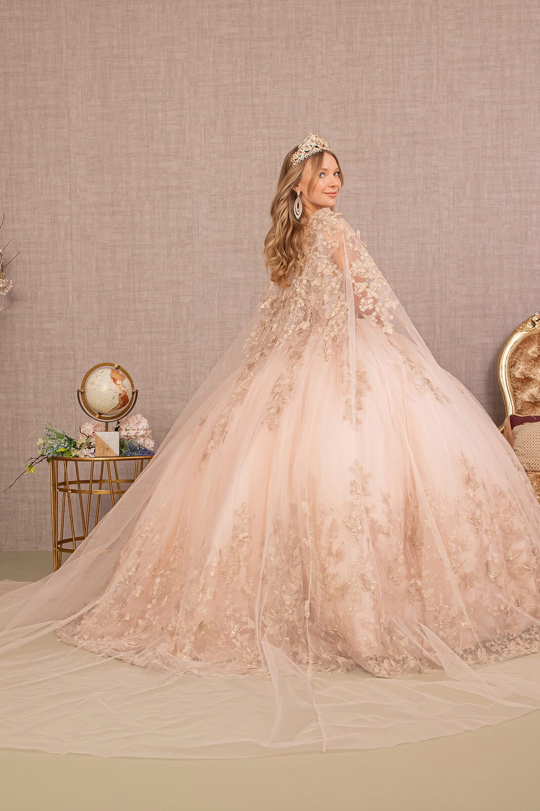 3D Butterfly Cape Ball Gown by Elizabeth K GL3104 - product image 2