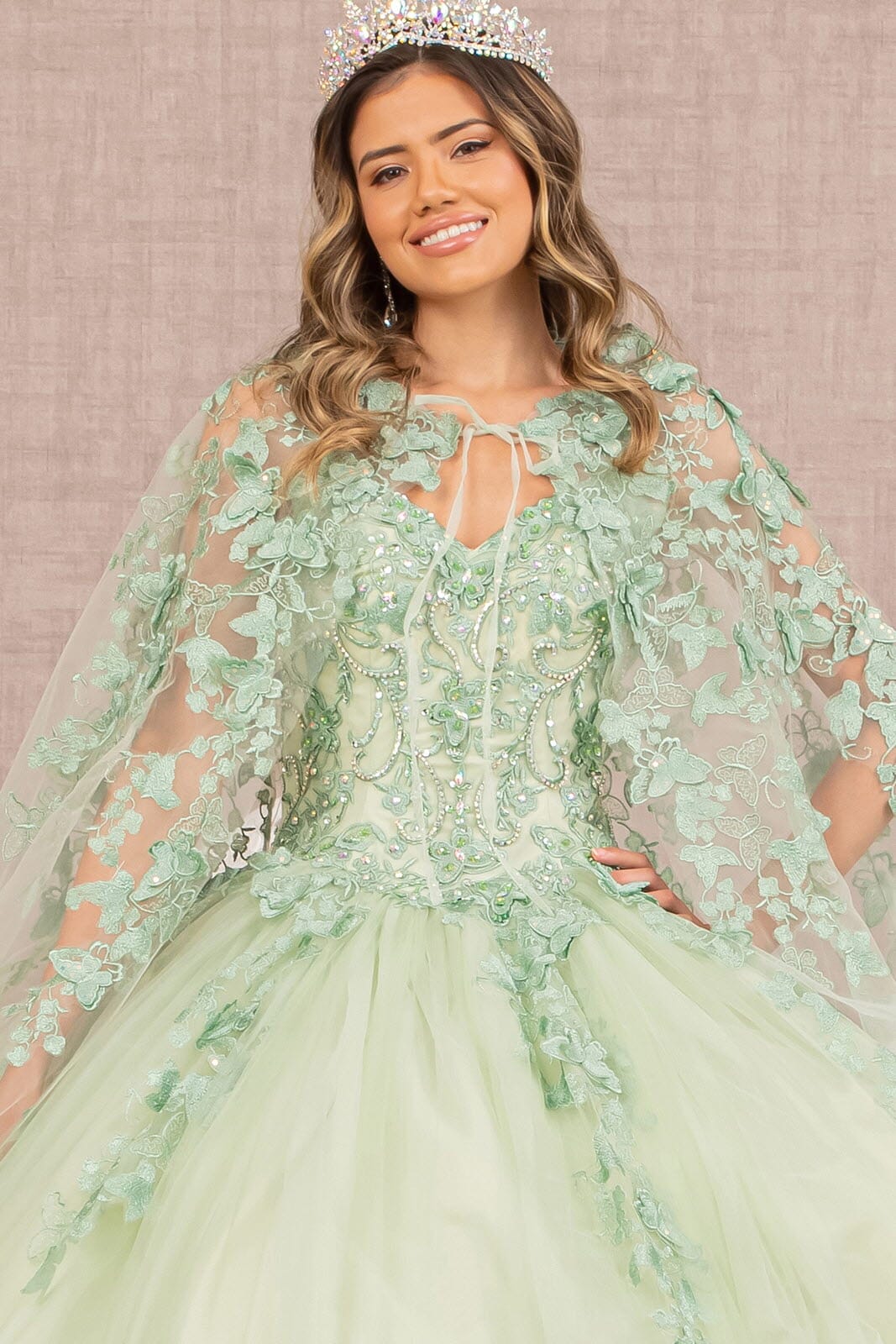 3D Butterfly Cape Ball Gown by Elizabeth K GL3104 - product image 9