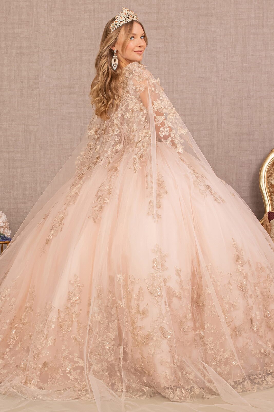 3D Butterfly Cape Ball Gown by Elizabeth K GL3104 - product image 5