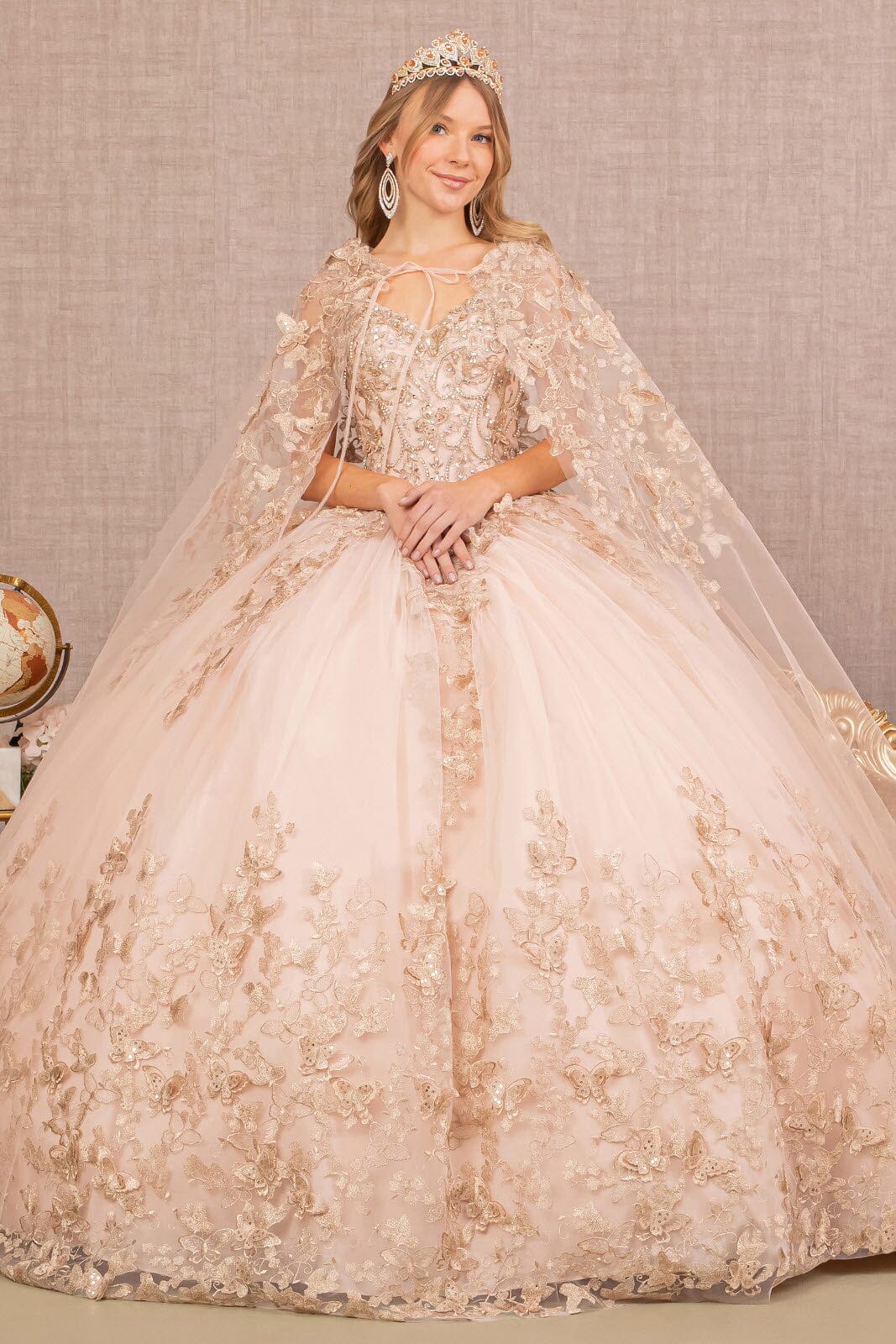 3D Butterfly Cape Ball Gown by Elizabeth K GL3104 - product image 1