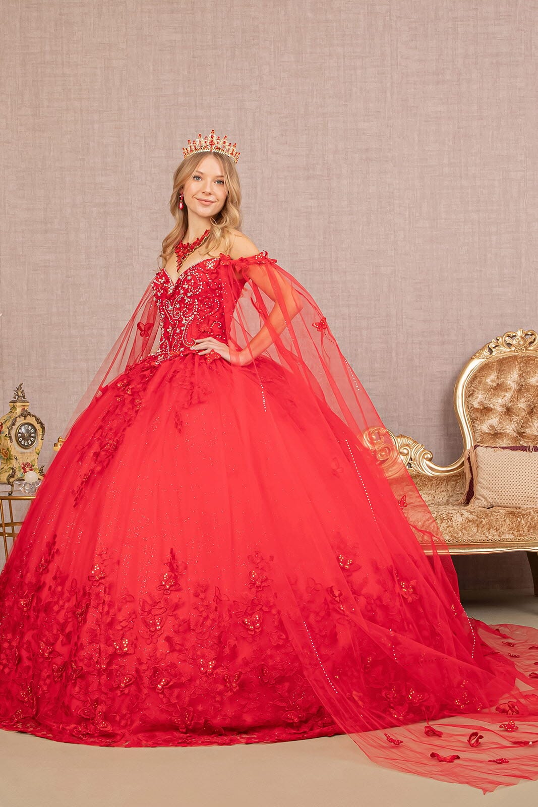 3D Butterfly Cape Sleeve Ball Gown by Elizabeth K GL3110 - product image 6