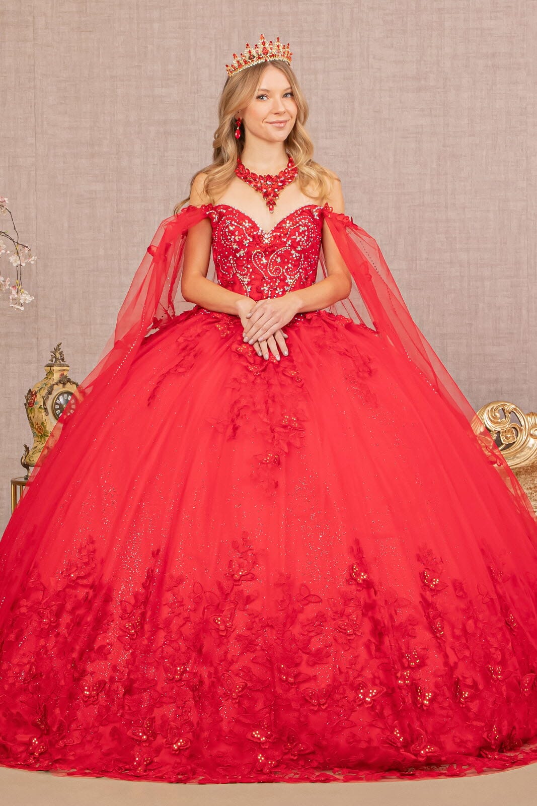 3D Butterfly Cape Sleeve Ball Gown by Elizabeth K GL3110 - product image 5