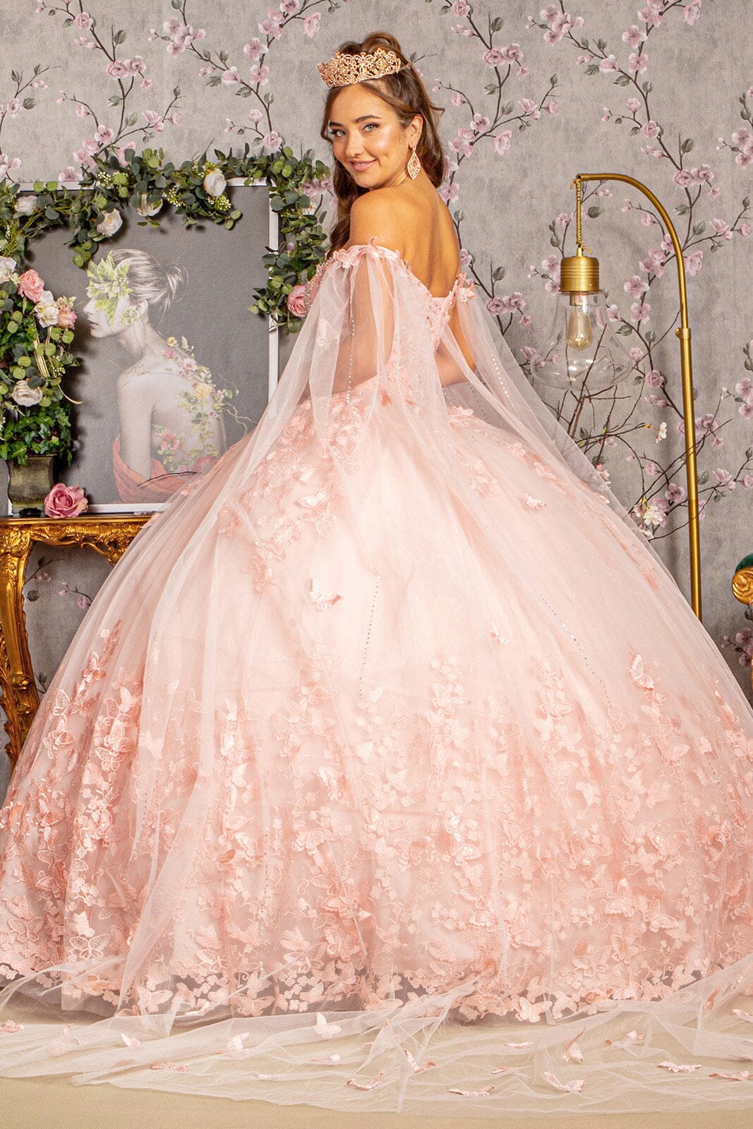 3D Butterfly Cape Sleeve Ball Gown by Elizabeth K GL3110 - product image 8