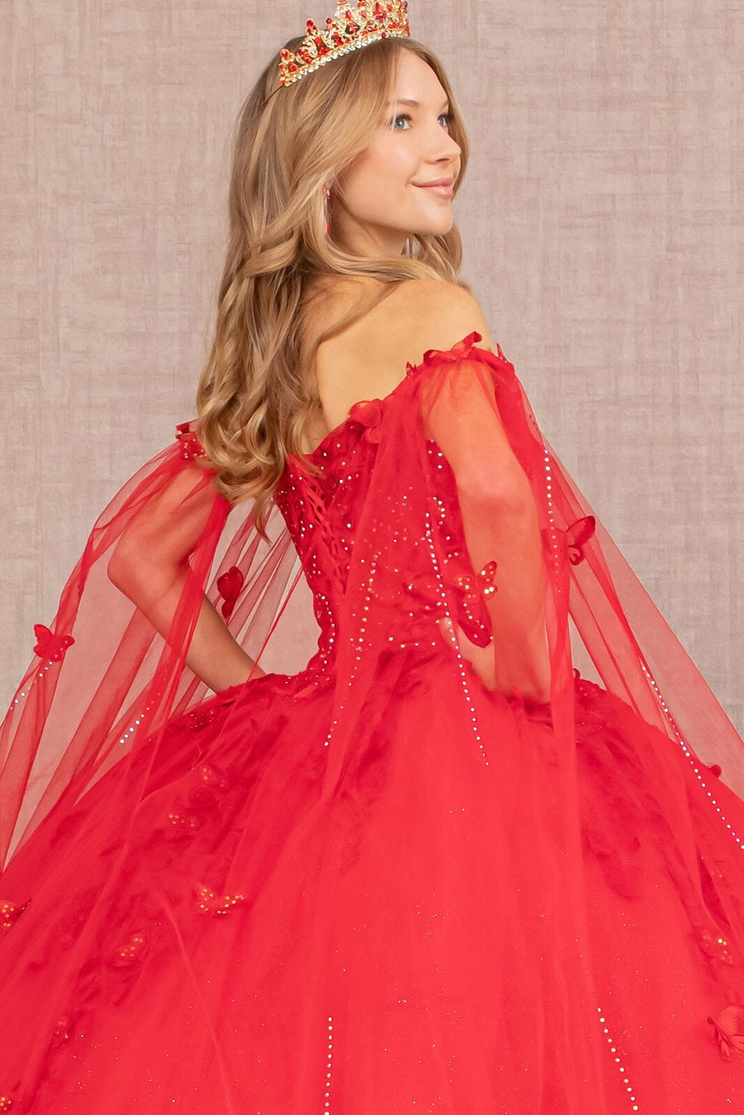 3D Butterfly Cape Sleeve Ball Gown by Elizabeth K GL3110 - product image 4