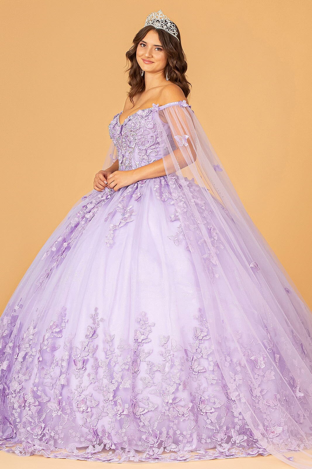 3D Butterfly Cape Sleeve Ball Gown by Elizabeth K GL3110 - product image 15