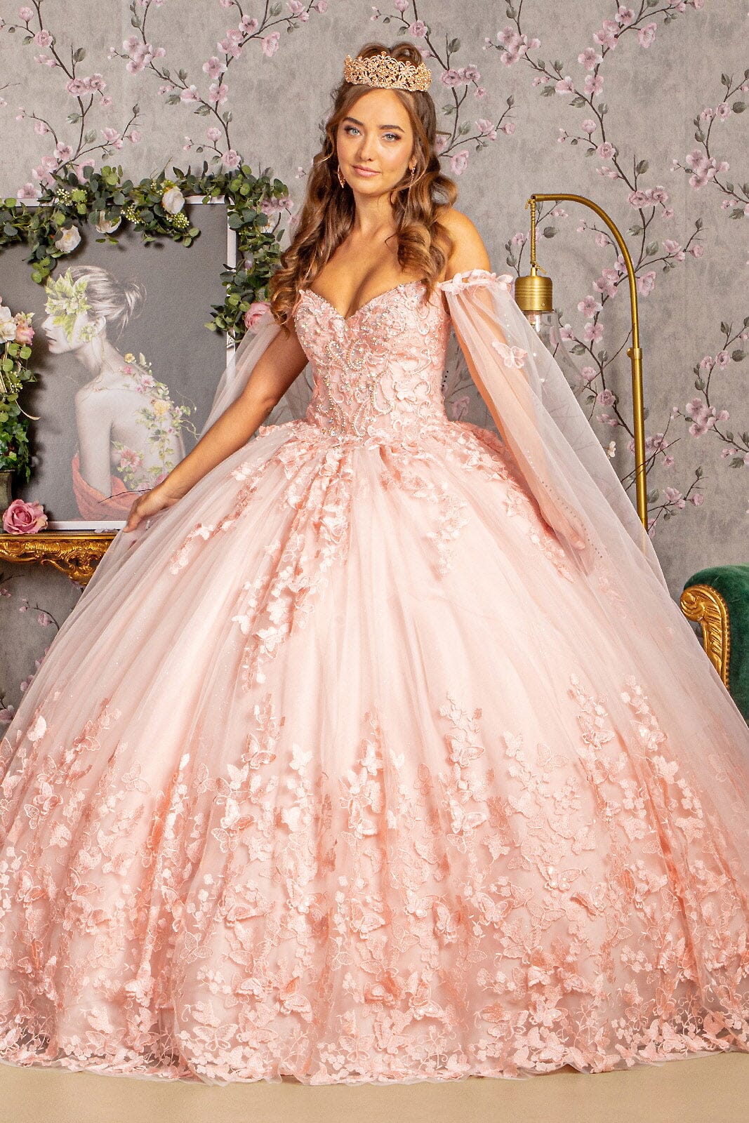 3D Butterfly Cape Sleeve Ball Gown by Elizabeth K GL3110 - product image 7