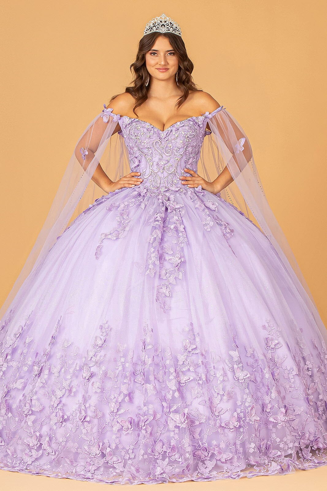 3D Butterfly Cape Sleeve Ball Gown by Elizabeth K GL3110 - product image 11