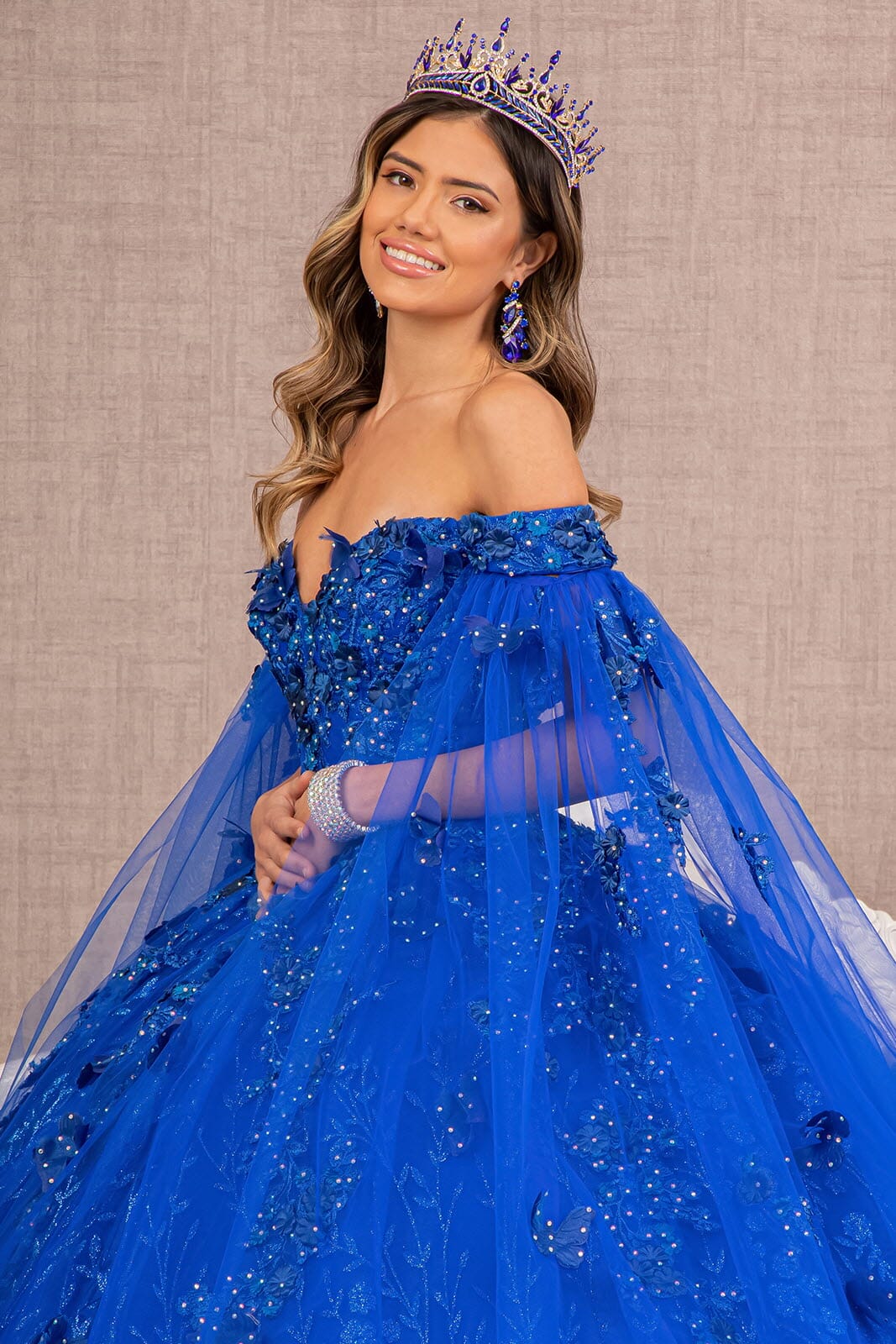3D Butterfly Cape Sleeve Ball Gown by Elizabeth K GL3111 - product image 3