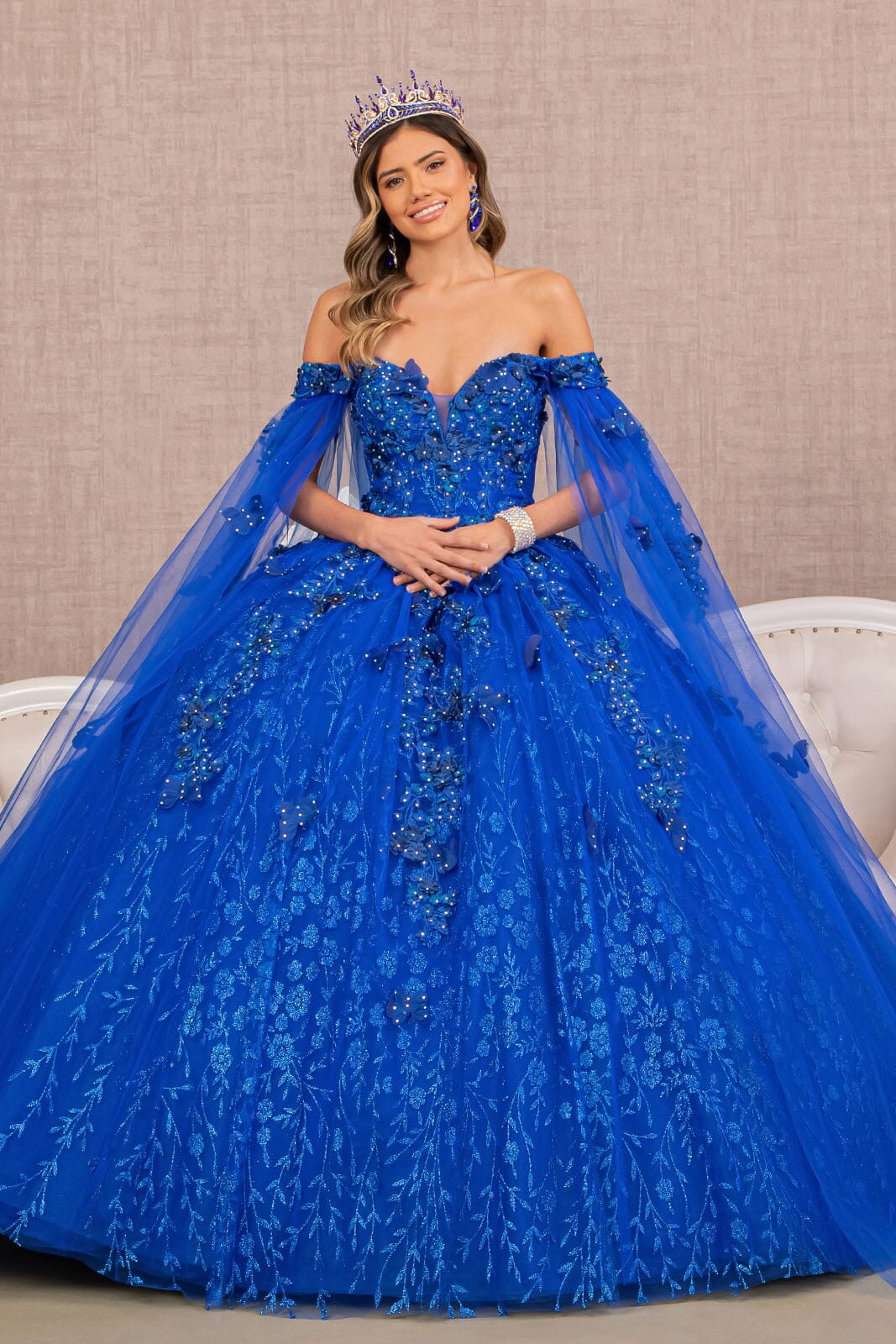 3D Butterfly Cape Sleeve Ball Gown by Elizabeth K GL3111 - product image 1