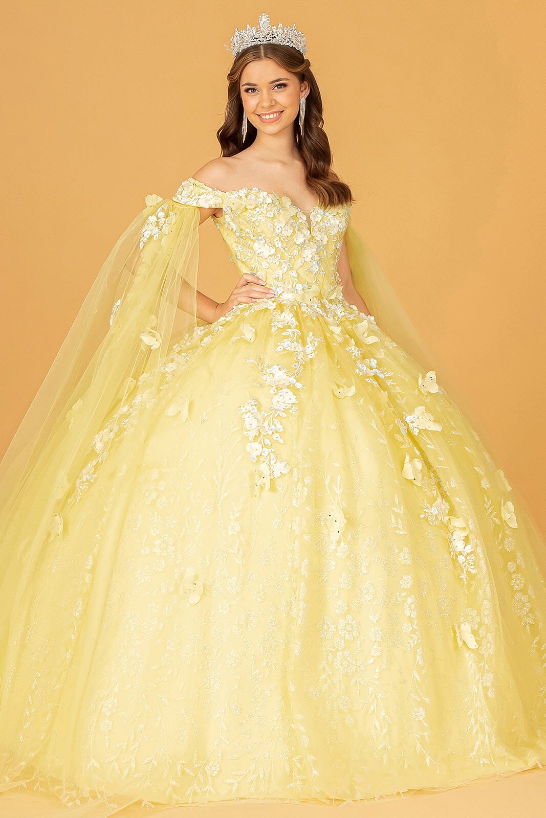 3D Butterfly Cape Sleeve Ball Gown by Elizabeth K GL3111 - product image 7