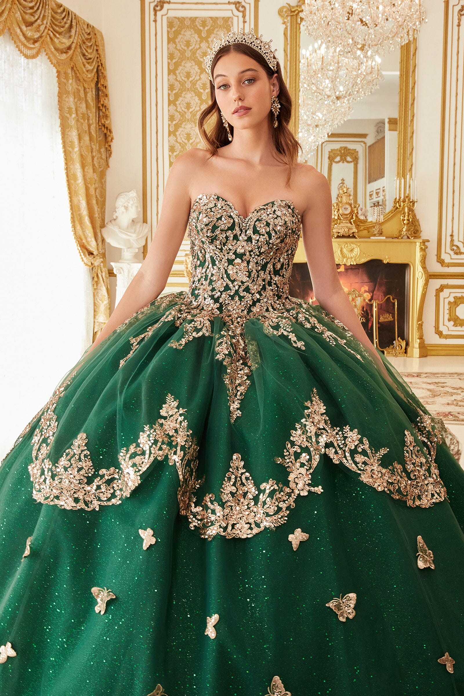 3D Butterfly Cape Sleeve Glitter Ball Gown by Ladivine 15721 - product image 3