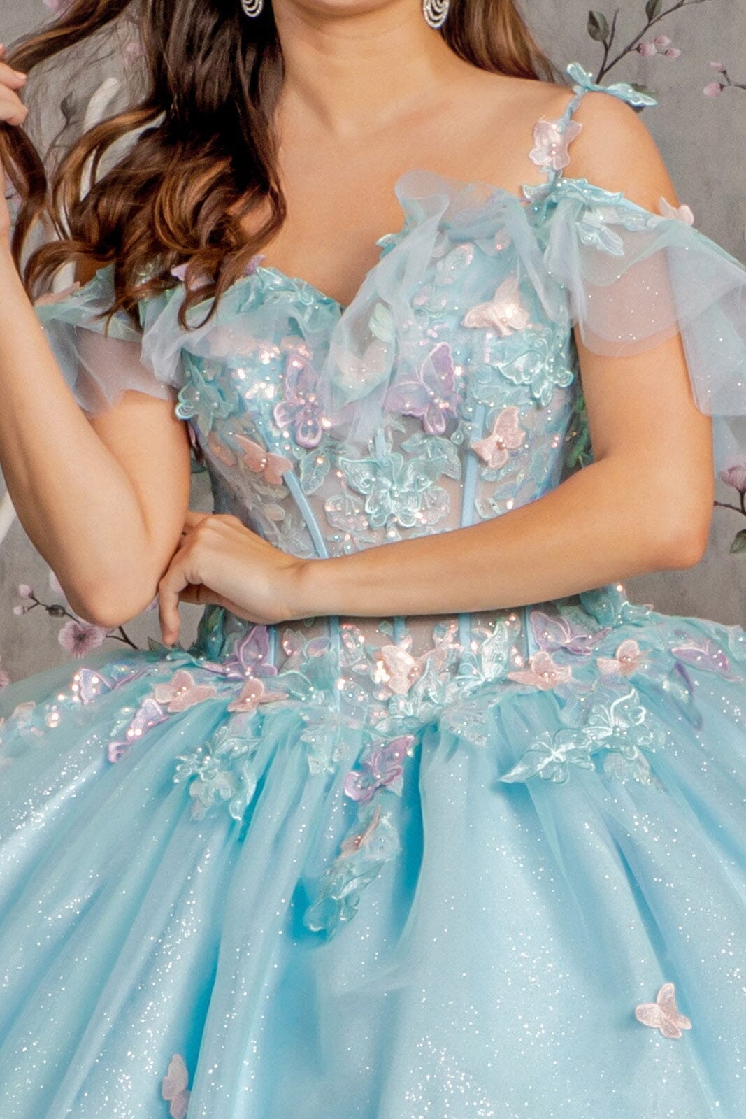 3D Butterfly Cold Shoulder Ball Gown by GLS Gloria GL3483 - product image 8