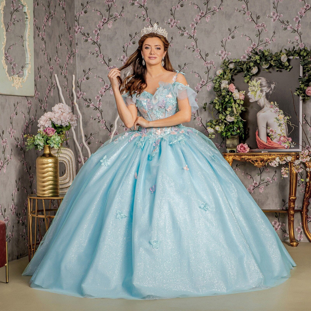 3D Butterfly Cold Shoulder Ball Gown by GLS Gloria GL3483 - product image 9
