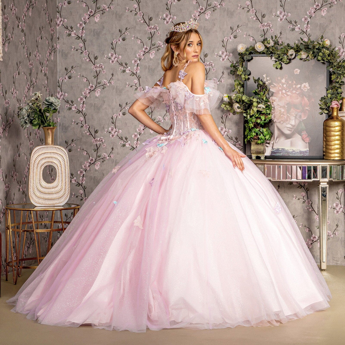 3D Butterfly Cold Shoulder Ball Gown by GLS Gloria GL3483 - product image 6