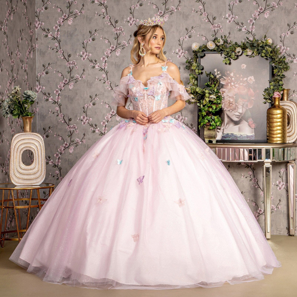 3D Butterfly Cold Shoulder Ball Gown by GLS Gloria GL3483 - product image 5