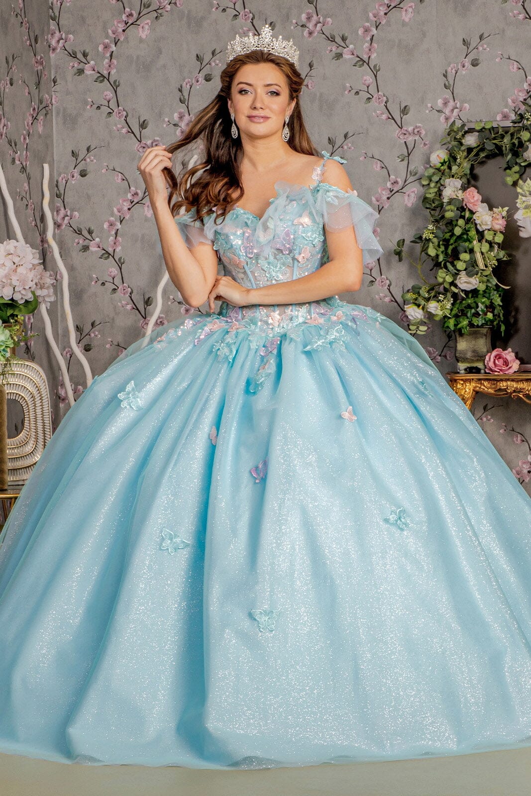 3D Butterfly Cold Shoulder Ball Gown by GLS Gloria GL3483 - product image 7