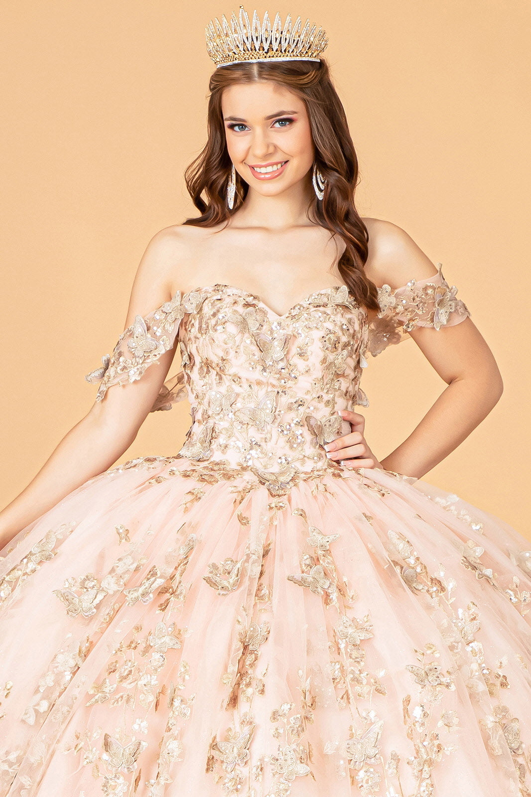 3D Butterfly Off Shoulder Ball Gown by Elizabeth K GL3077 - product image 19