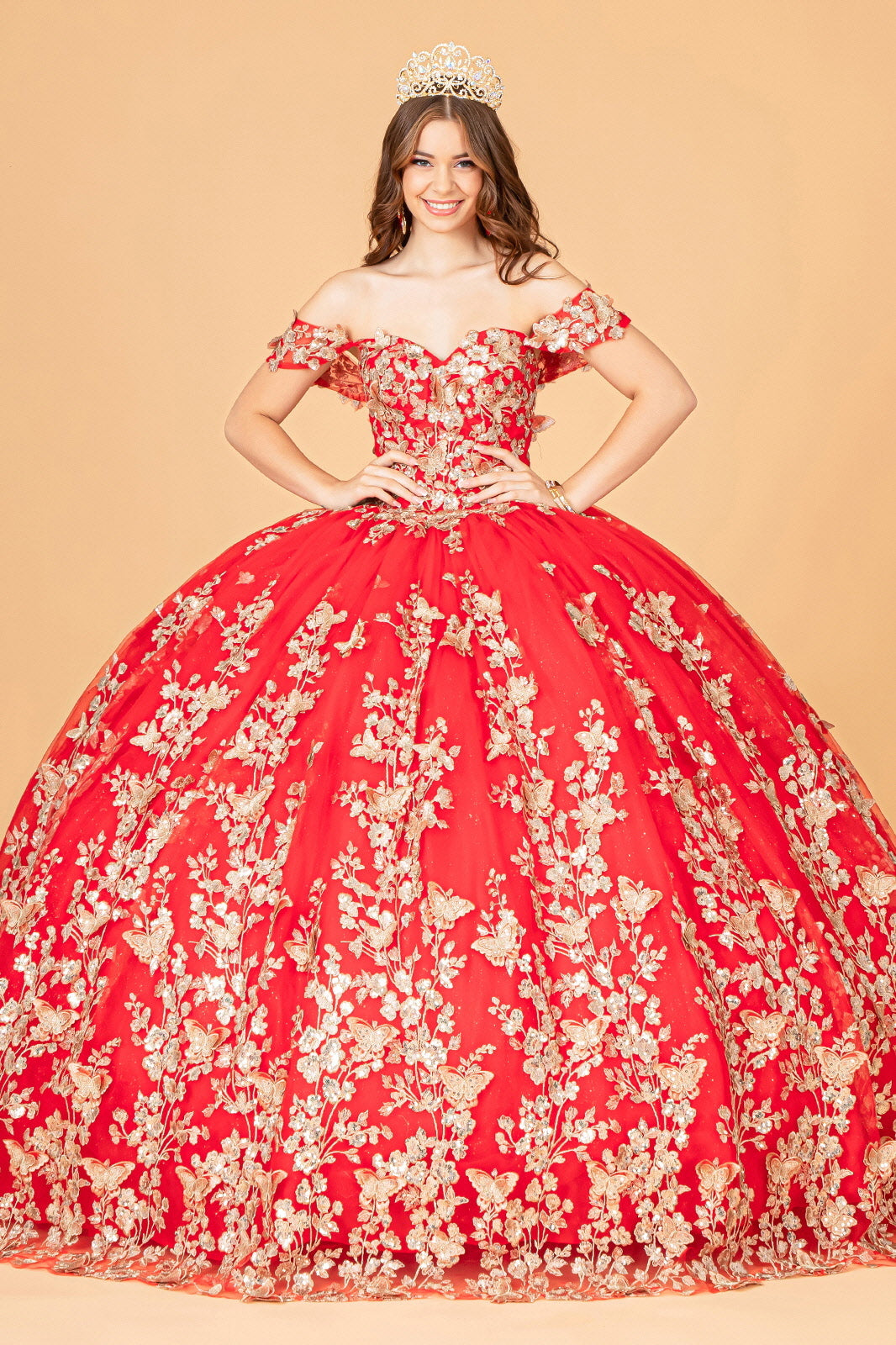 3D Butterfly Off Shoulder Ball Gown by Elizabeth K GL3077 - product image 11