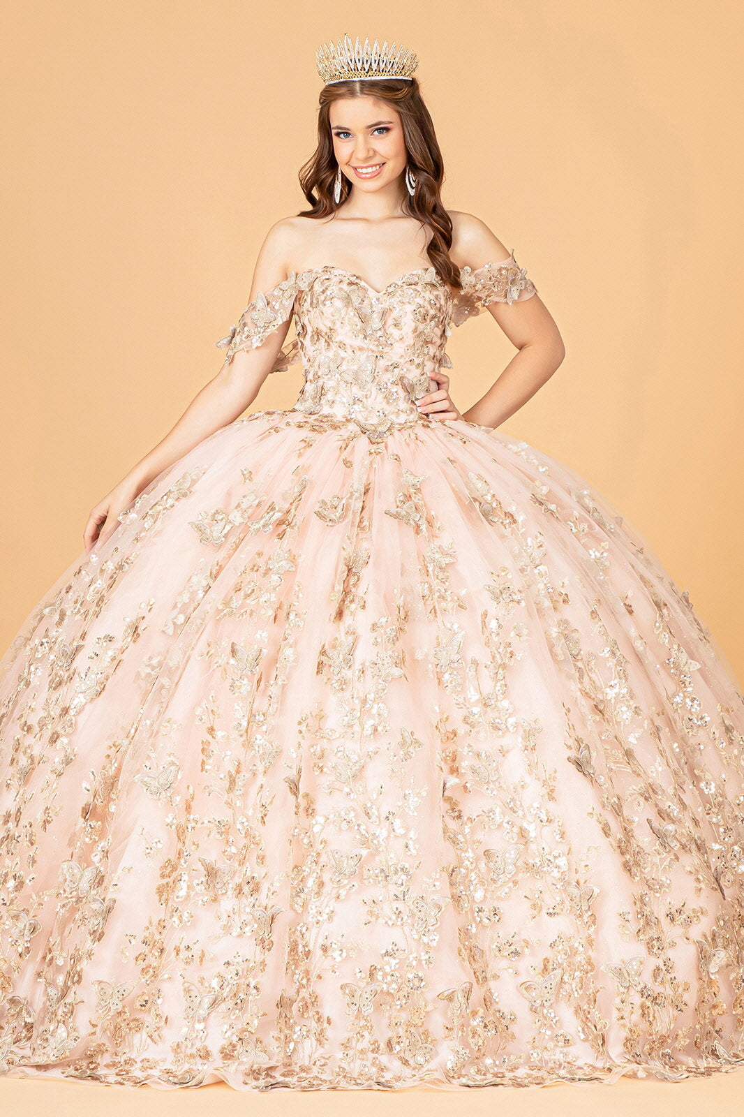 3D Butterfly Off Shoulder Ball Gown by Elizabeth K GL3077 - product image 16
