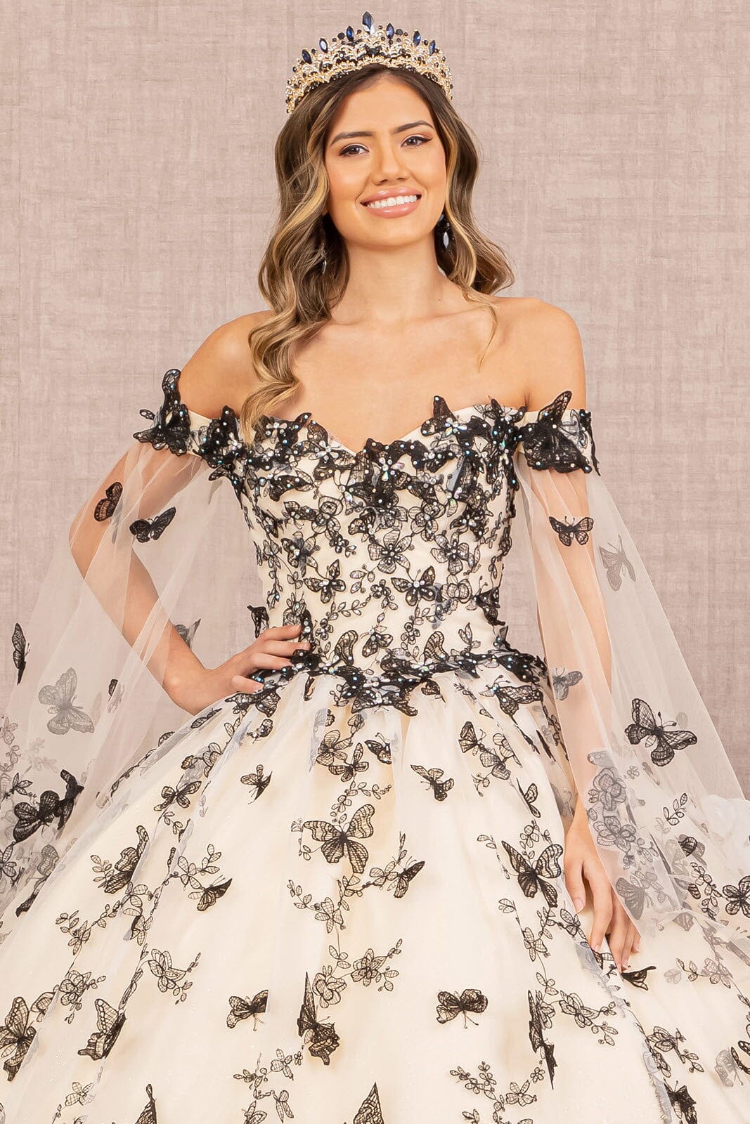 3D Butterfly Off Shoulder Ball Gown by Elizabeth K GL3167 - product image 3