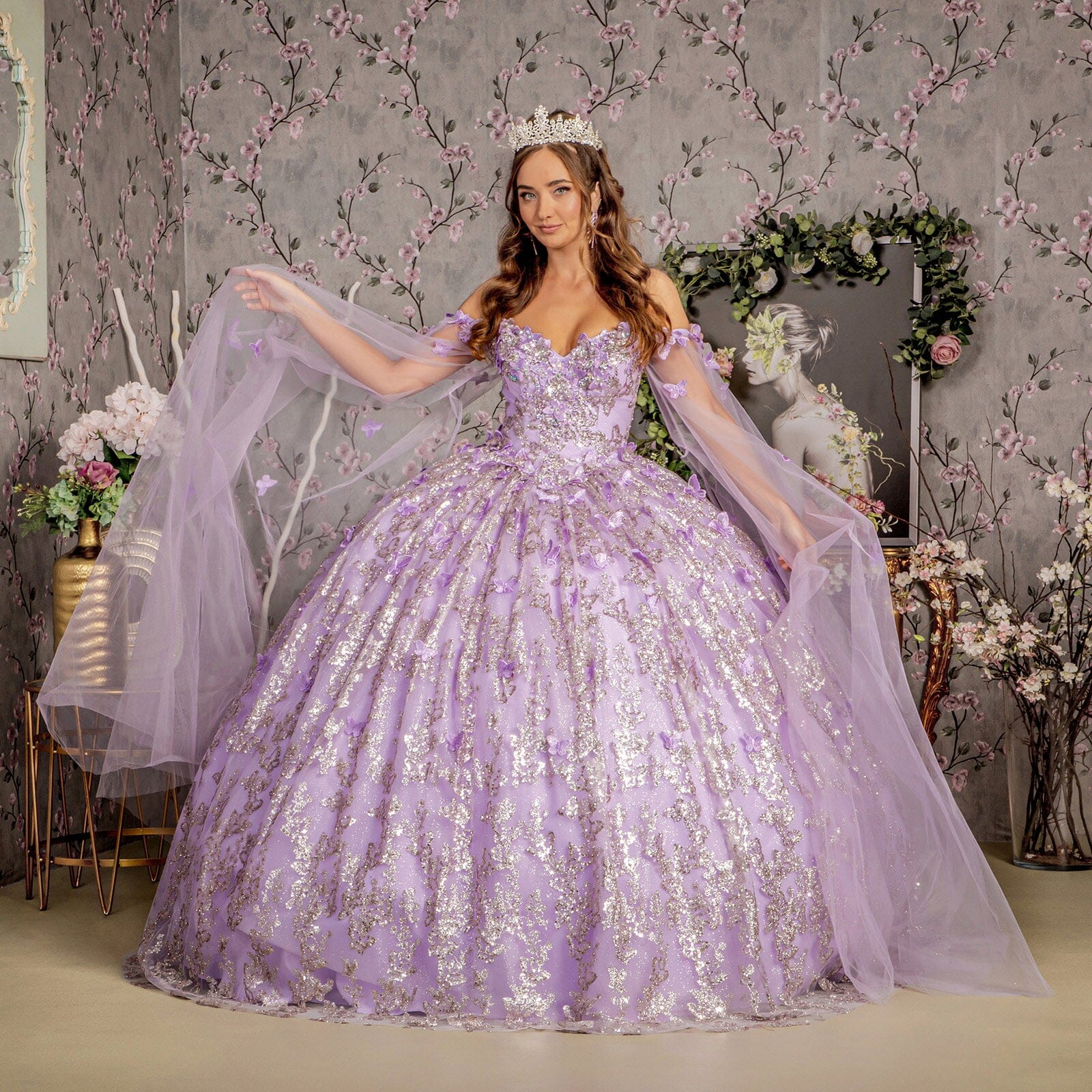 3D Butterfly Off Shoulder Ball Gown by GLS Gloria GL3451 - product image 9