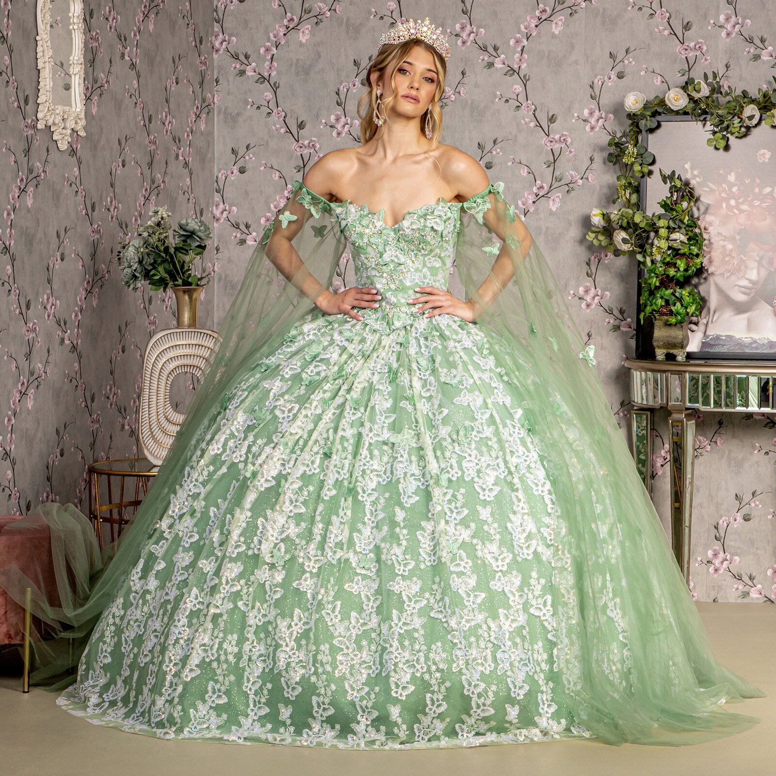 3D Butterfly Off Shoulder Ball Gown by GLS Gloria GL3451 - product image 5