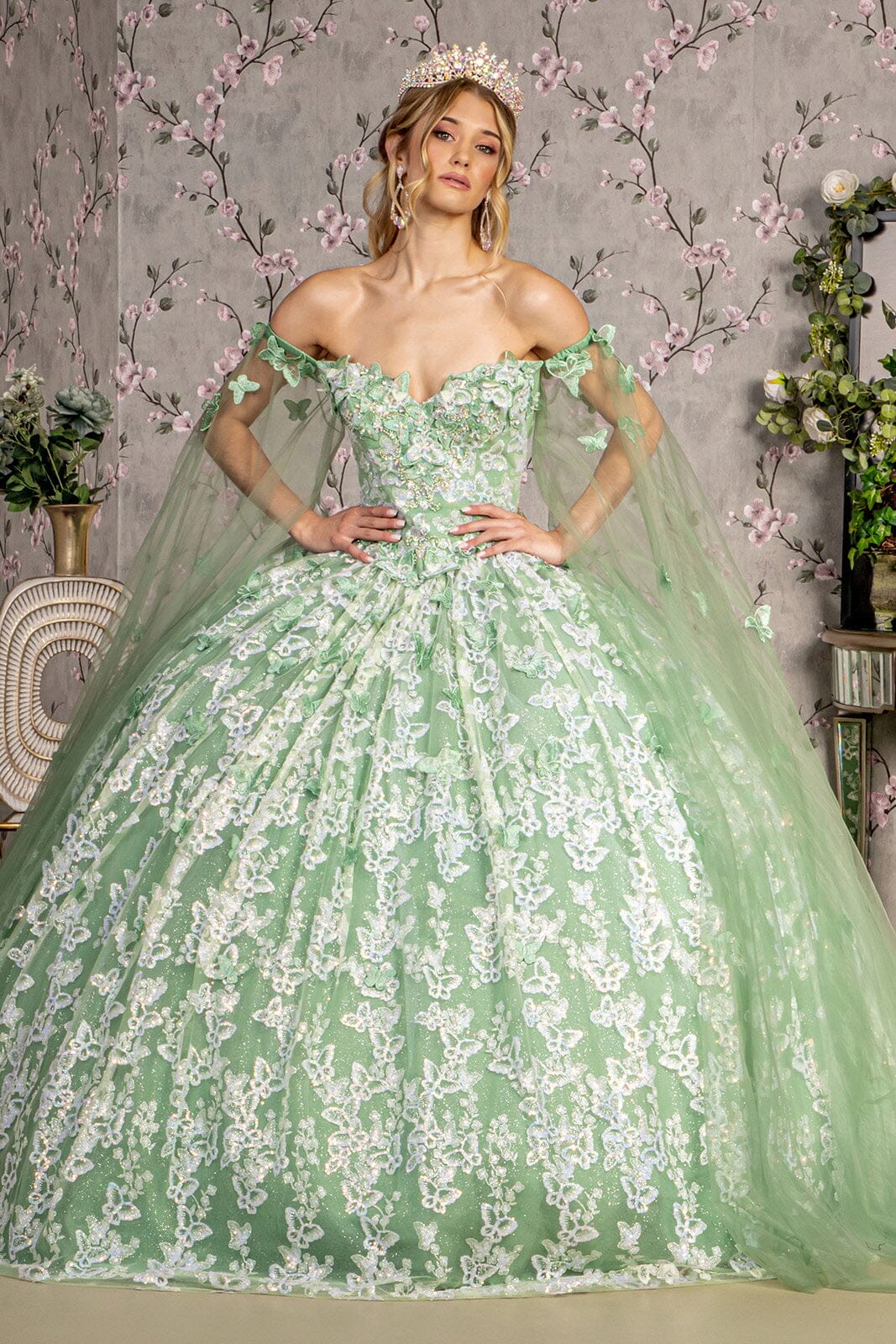 3D Butterfly Off Shoulder Ball Gown by GLS Gloria GL3451 - product image 1