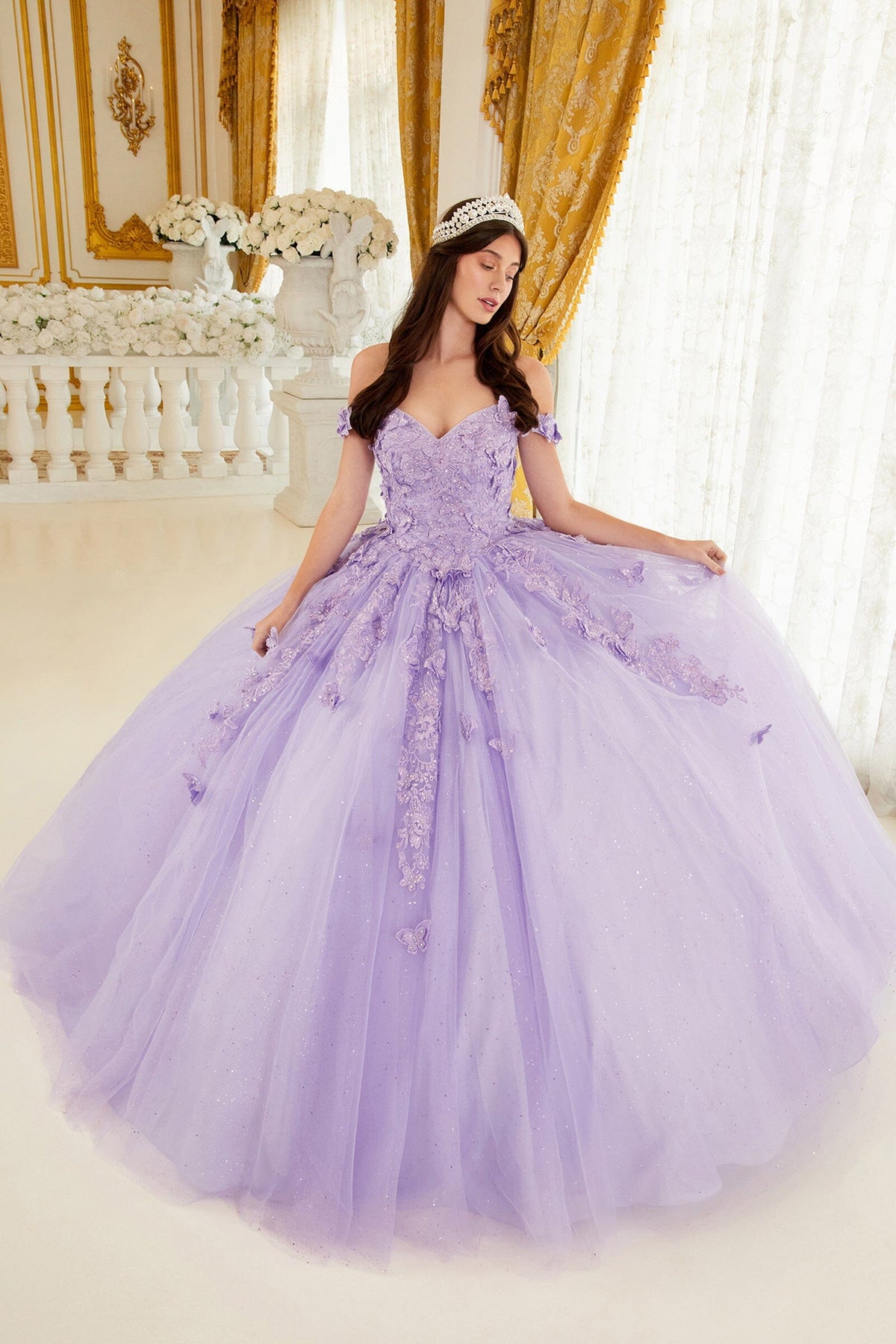 3D Butterfly Off Shoulder Ball Gown by Ladivine 15709 - product image 4