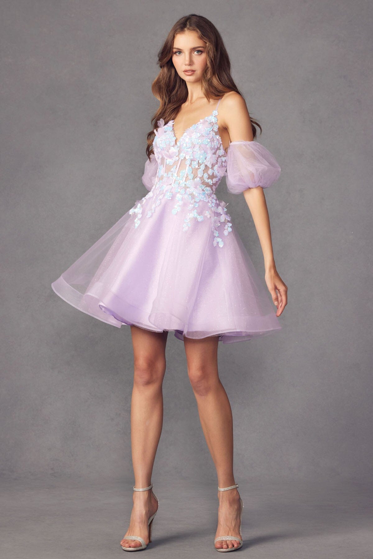 3D Butterfly Short Puff Sleeve V-Neck Dress by Juliet 901 - product image 7