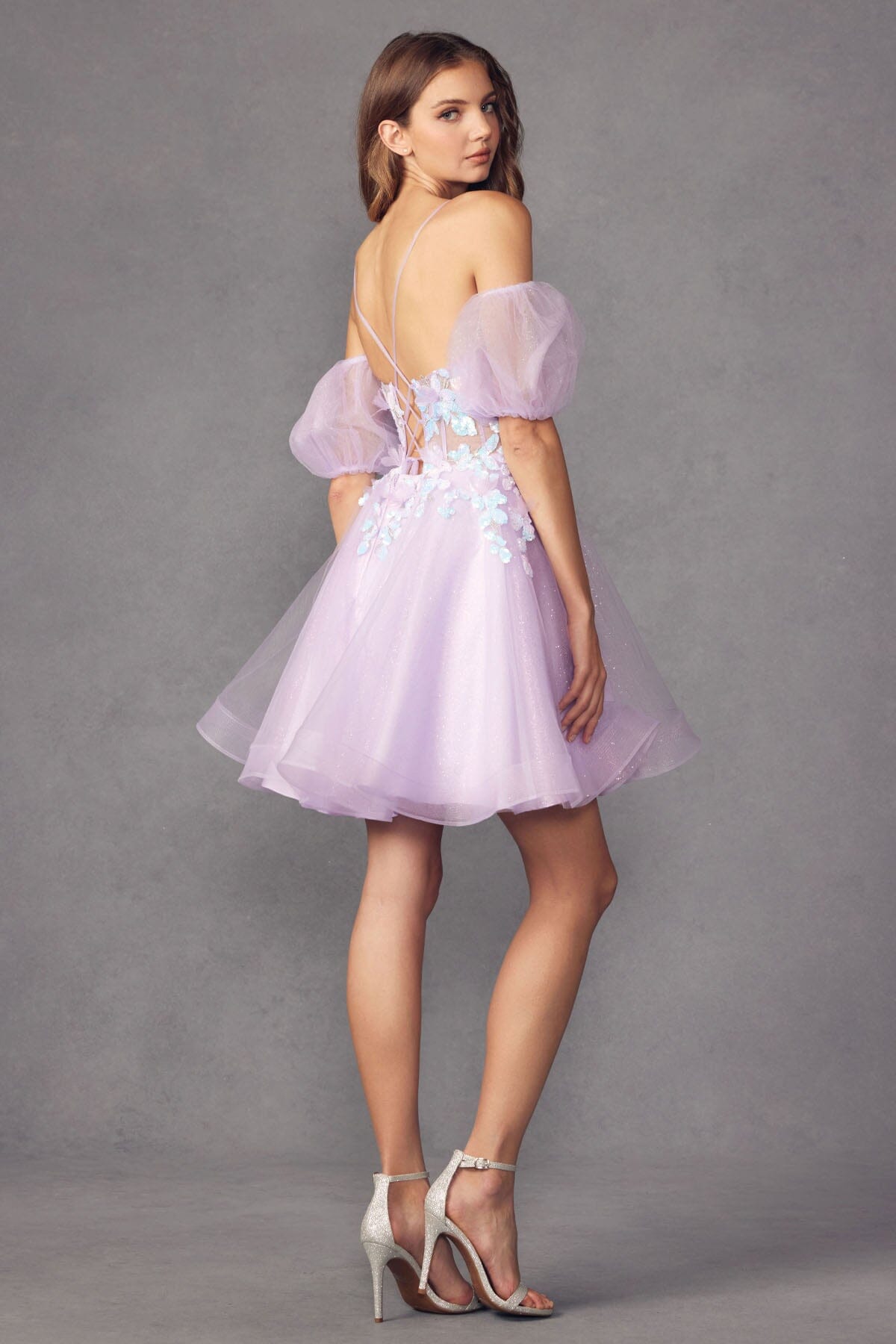 3D Butterfly Short Puff Sleeve V-Neck Dress by Juliet 901 - product image 5