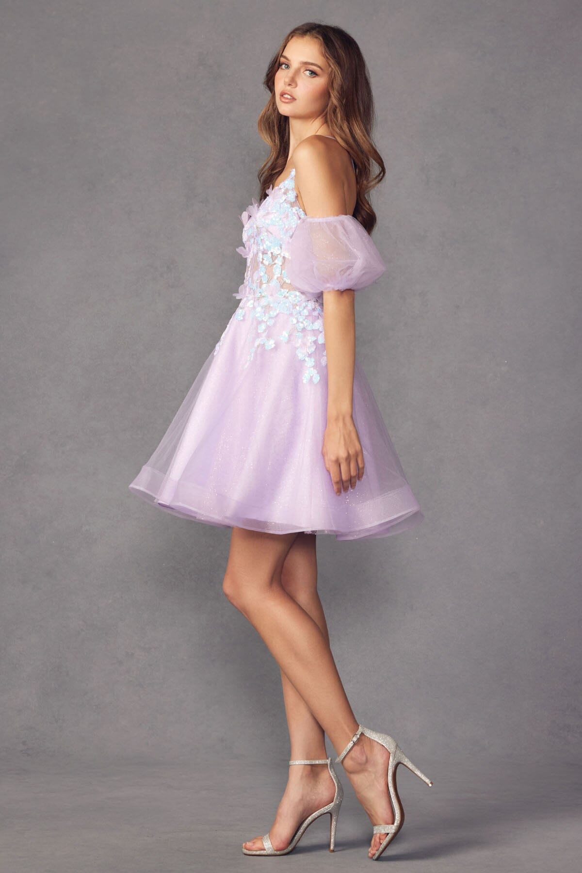3D Butterfly Short Puff Sleeve V-Neck Dress by Juliet 901 - product image 6