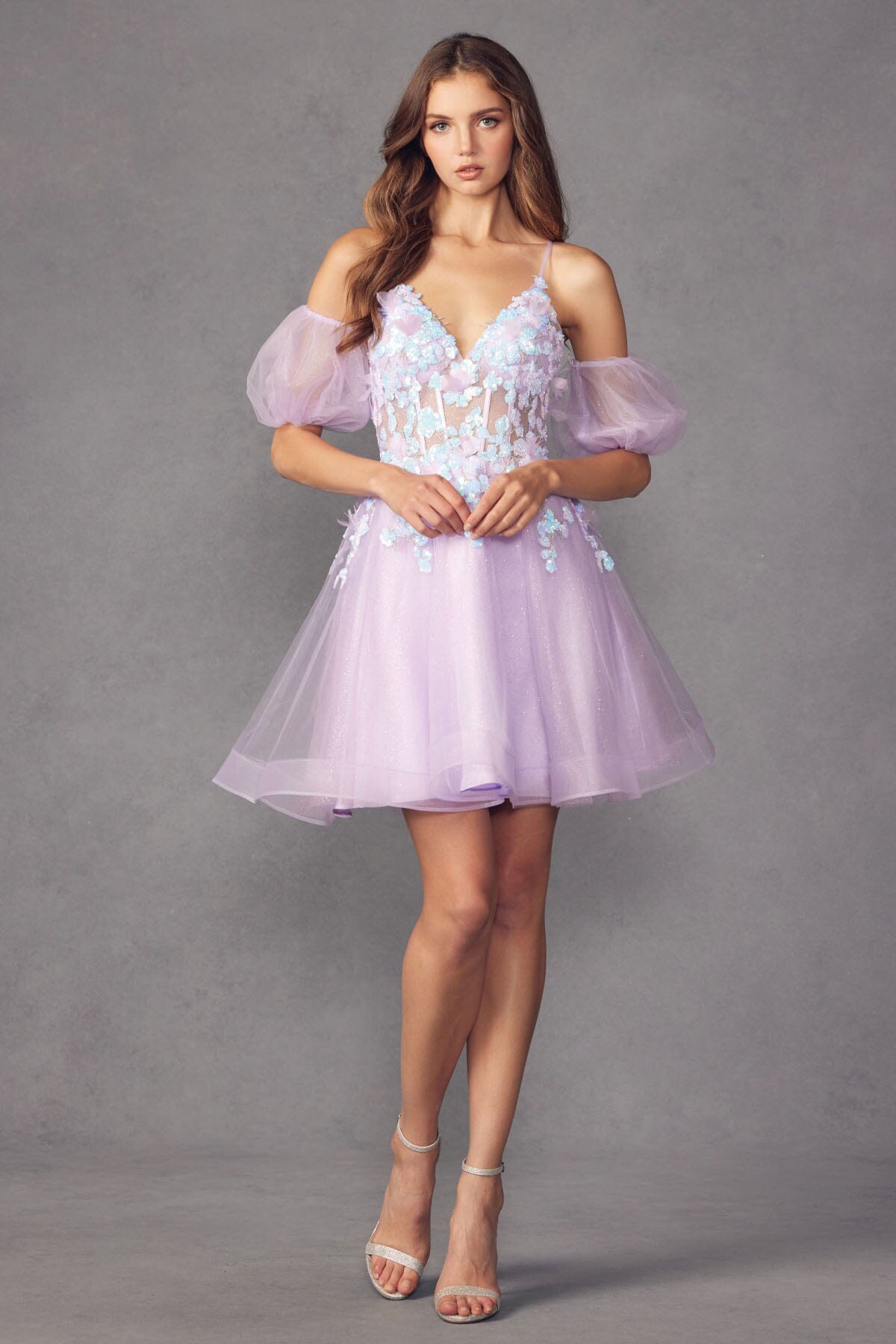 3D Butterfly Short Puff Sleeve V-Neck Dress by Juliet 901 - product image 4
