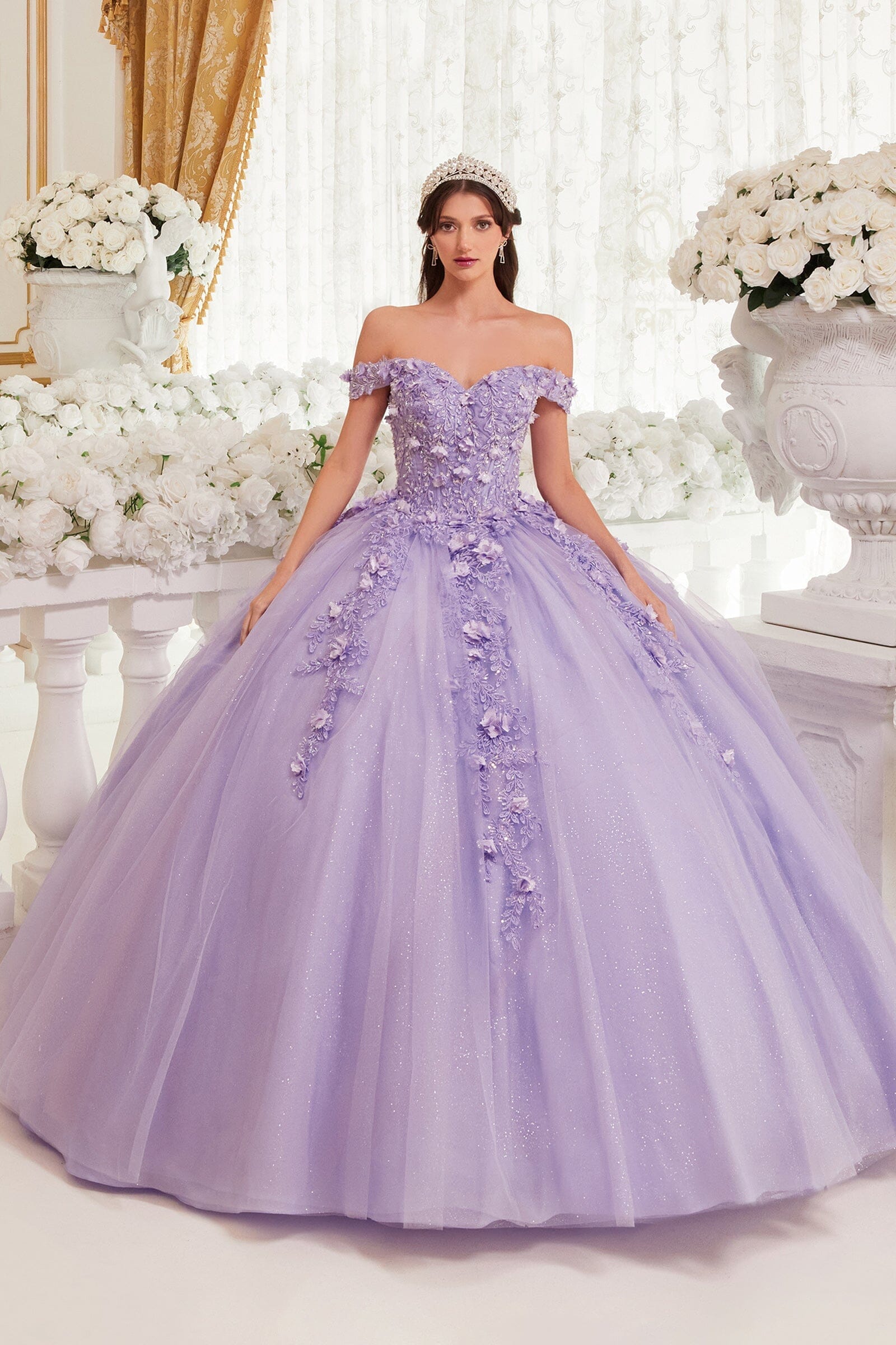 3D Floral Applique Off Shoulder Ball Gown by Ladivine 15717 - product image 3