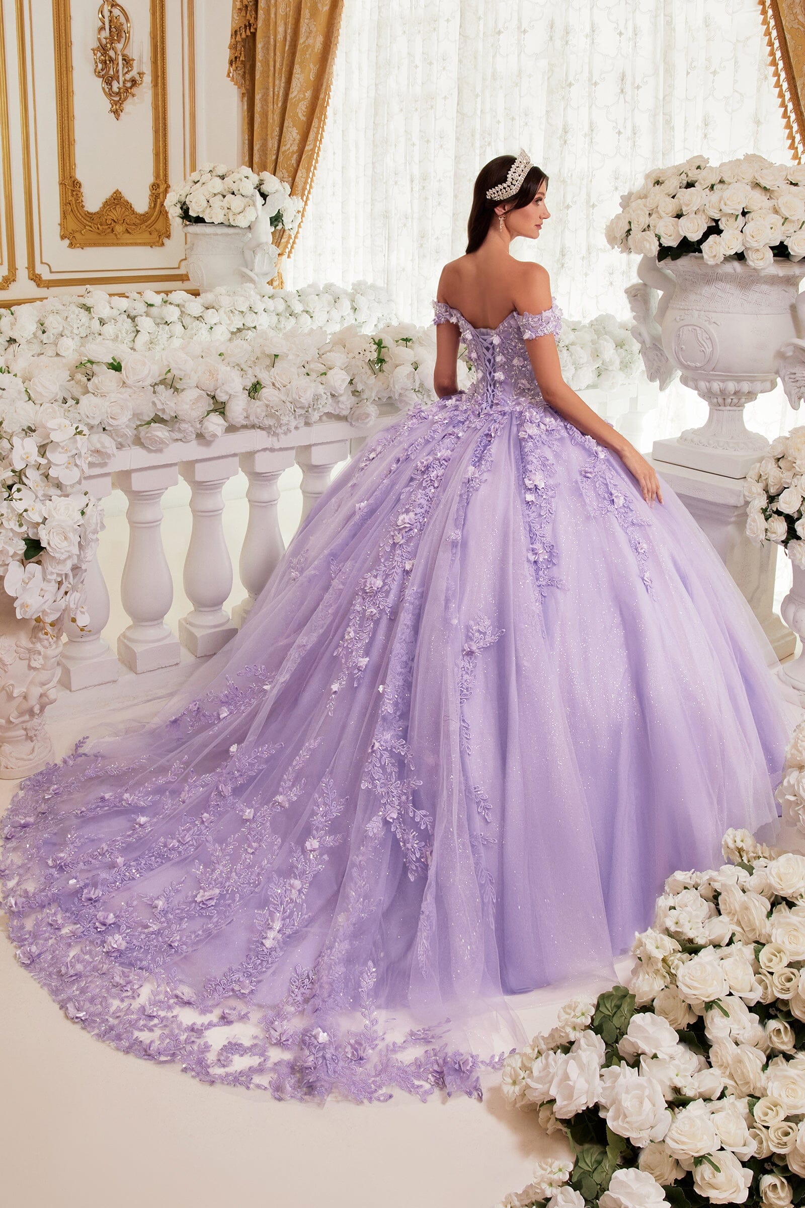 3D Floral Applique Off Shoulder Ball Gown by Ladivine 15717 - product image 2