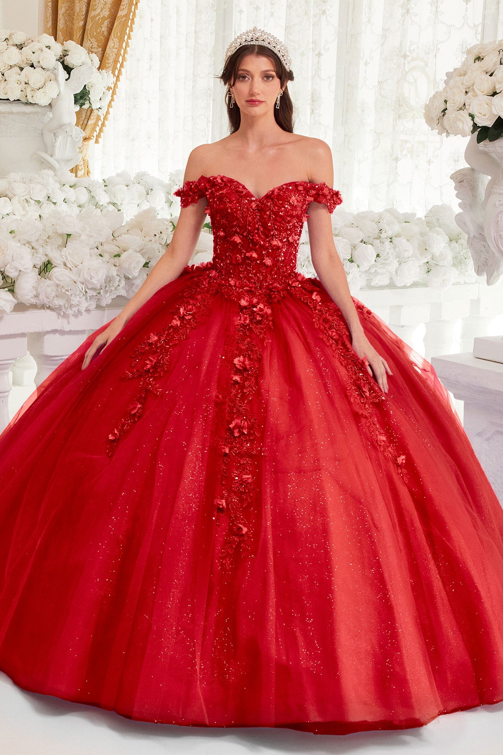 3D Floral Applique Off Shoulder Ball Gown by Ladivine 15717 - product image 4