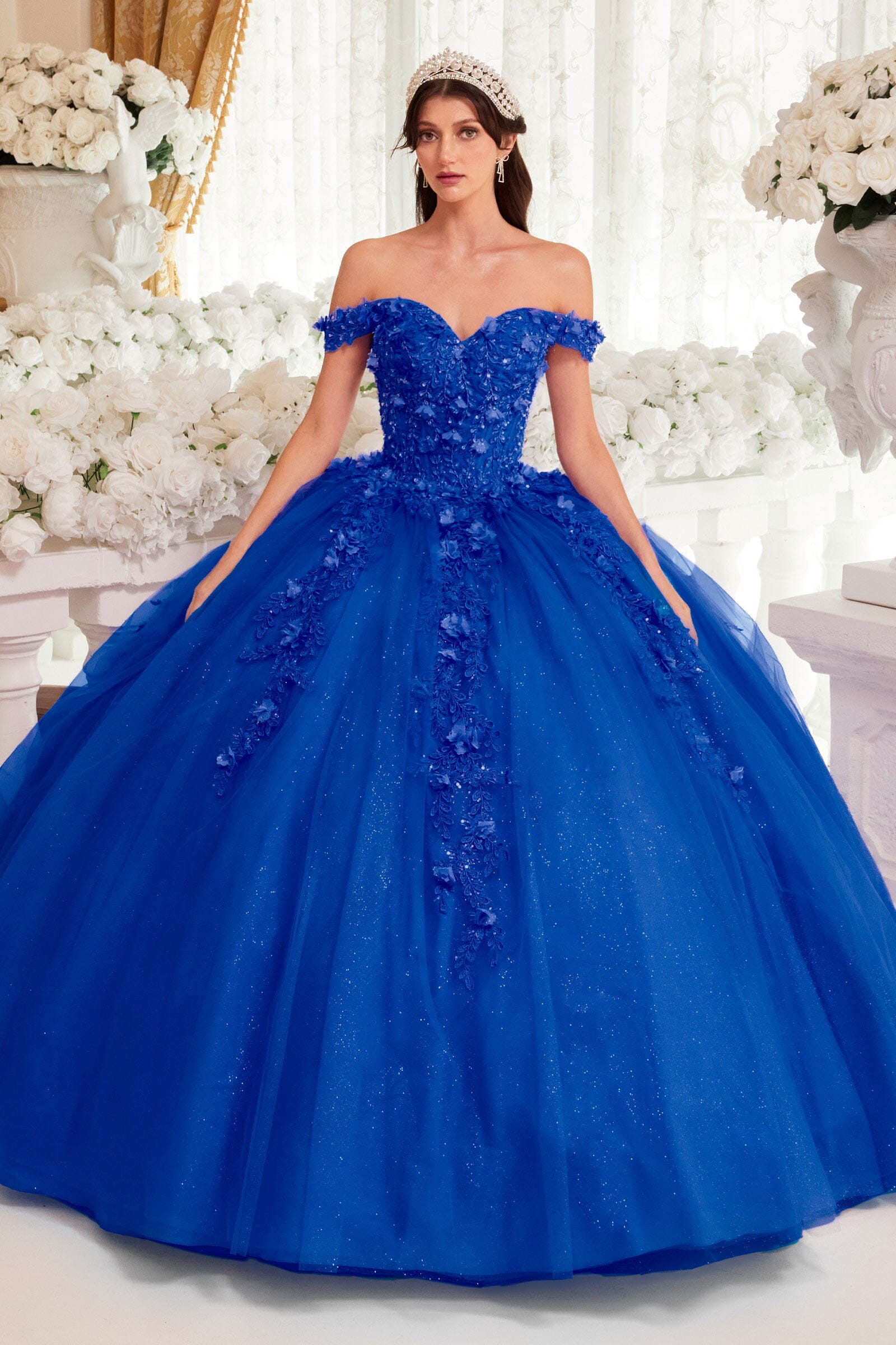3D Floral Applique Off Shoulder Ball Gown by Ladivine 15717 - product image 5