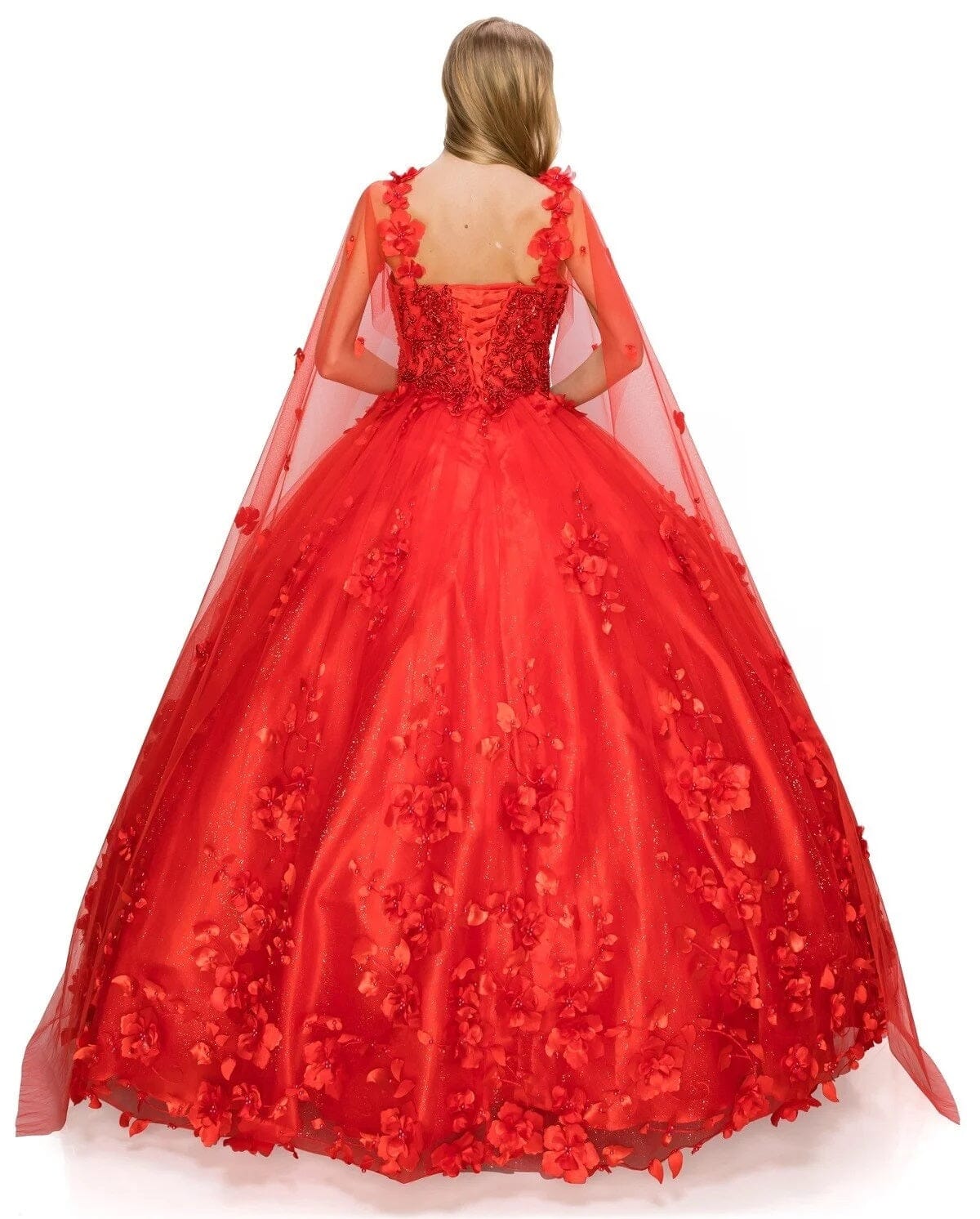 3D Floral Cape Ball Gown by Cinderella Couture 8030J - product image 9