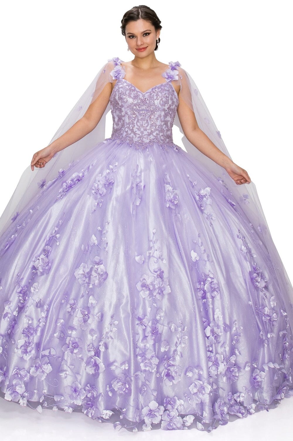 3D Floral Cape Ball Gown by Cinderella Couture 8030J - product image 4