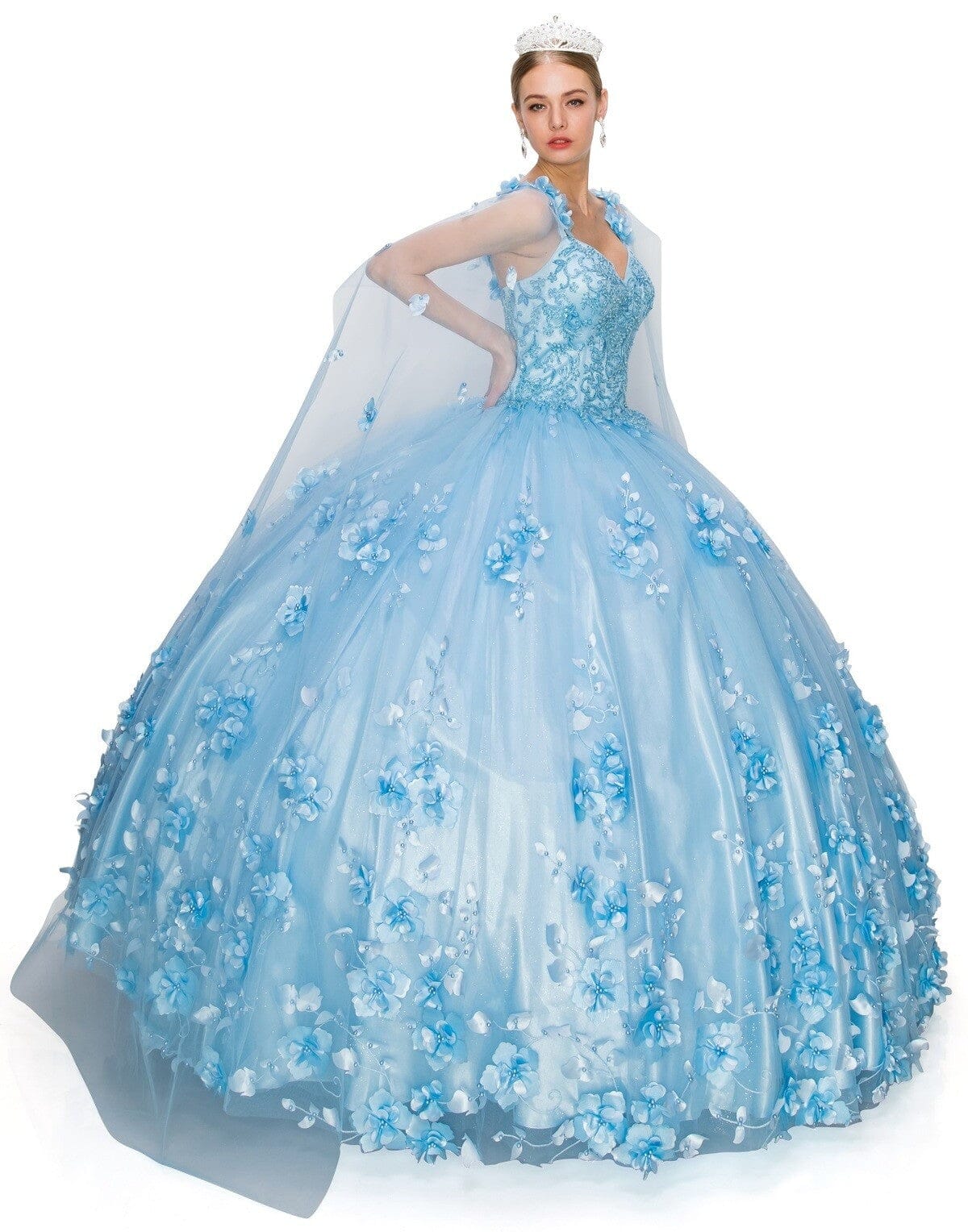 3D Floral Cape Ball Gown by Cinderella Couture 8030J - product image 11