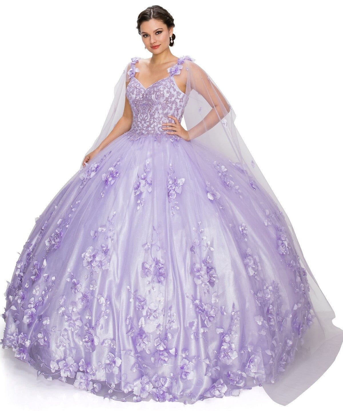 3D Floral Cape Ball Gown by Cinderella Couture 8030J - product image 1