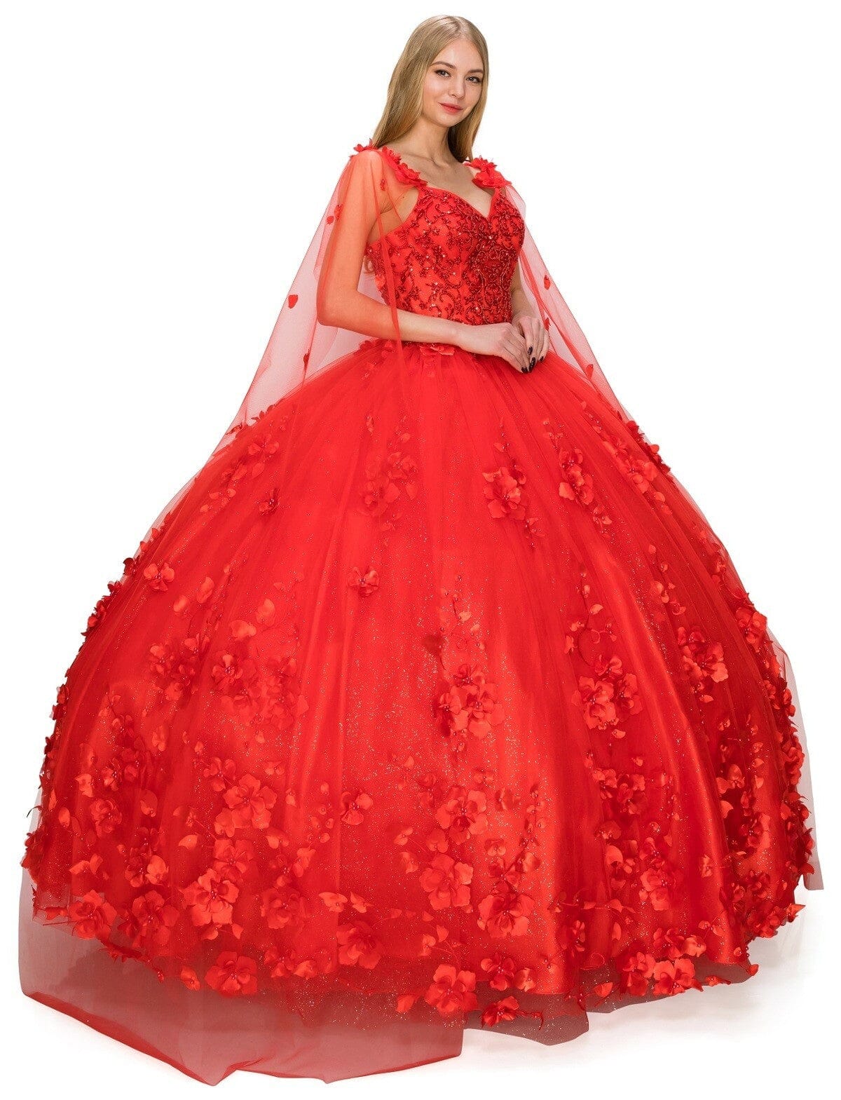 3D Floral Cape Ball Gown by Cinderella Couture 8030J - product image 8