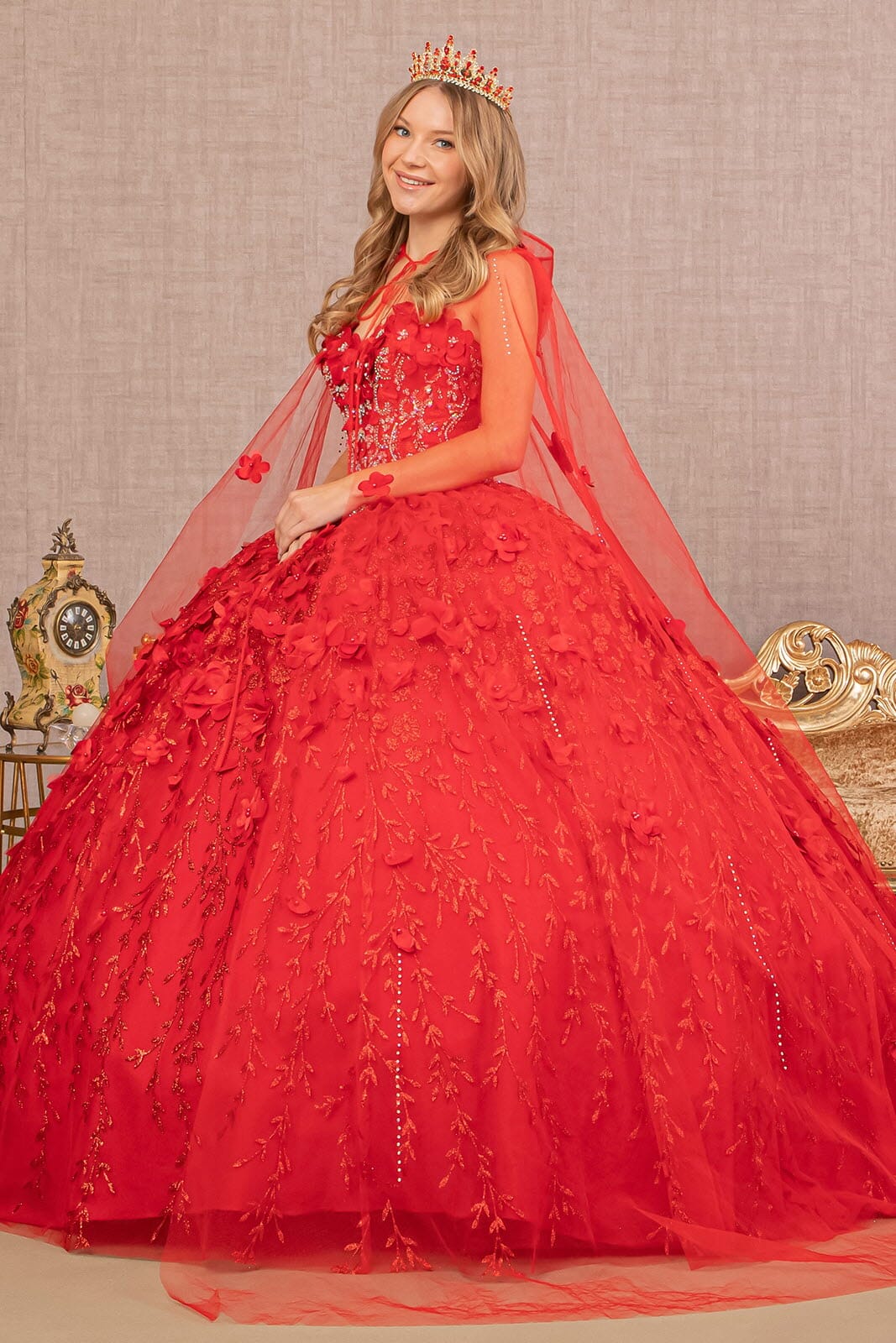 3D Floral Cape Ball Gown by Elizabeth K GL1939 - product image 1